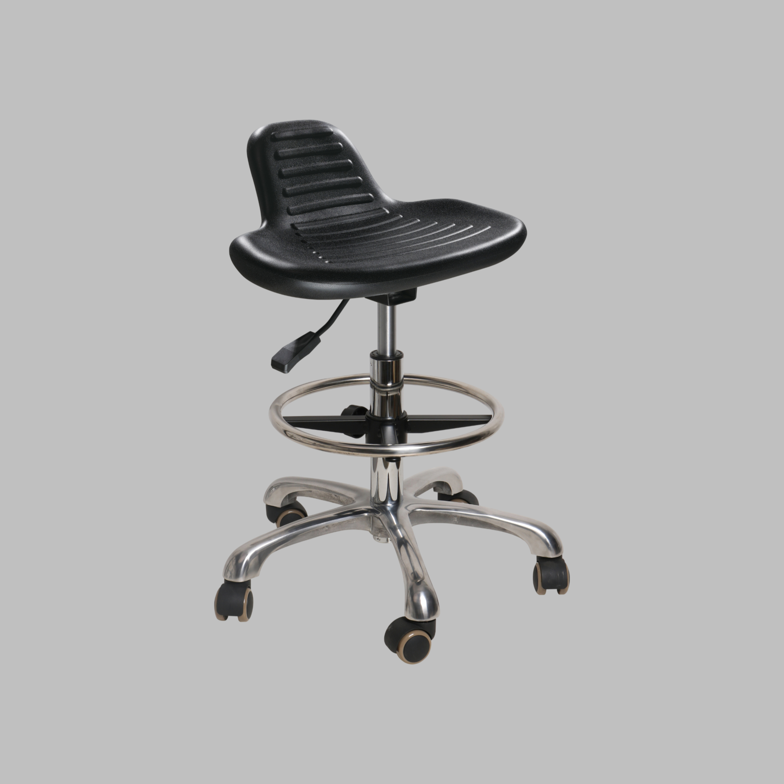 Laboratory PU Stool Rolling Casters Chrome Foot Ring