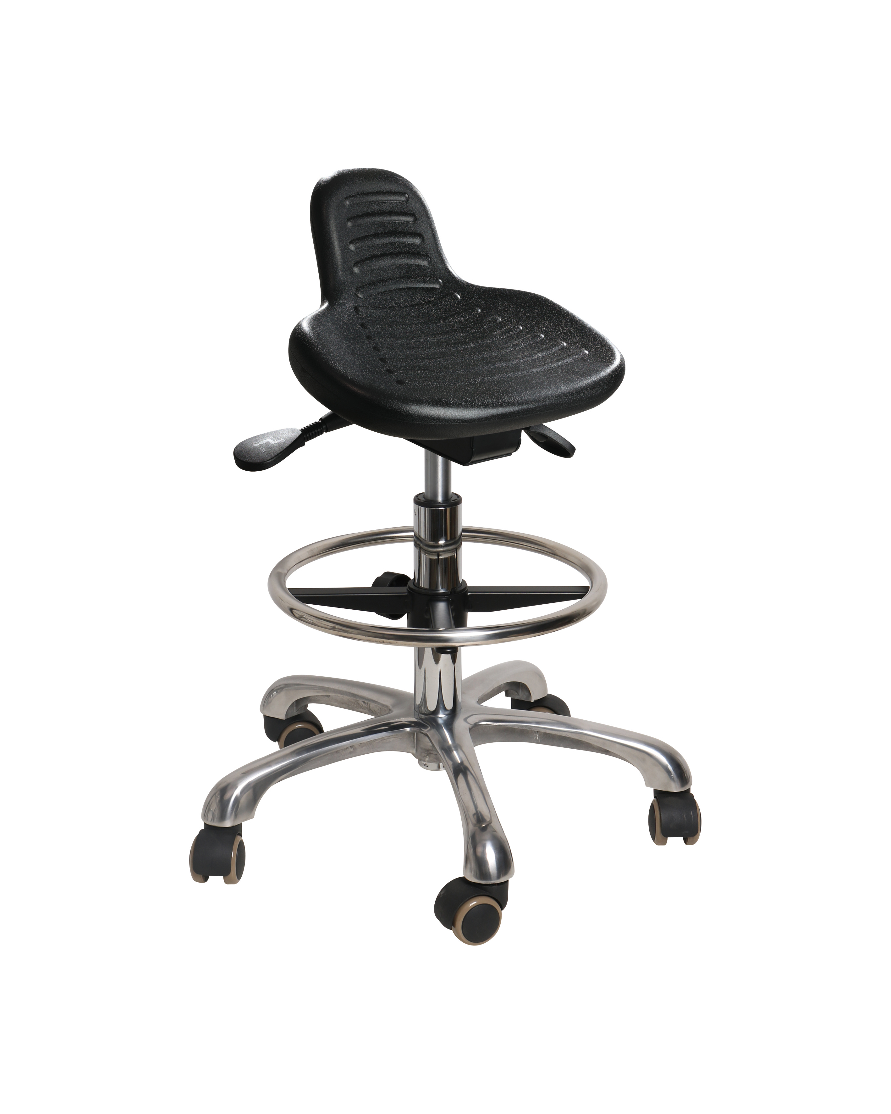 Adjustable Industrial Polyurethane Chair with Chrome Foot Ring Scientific Laboratory Chair