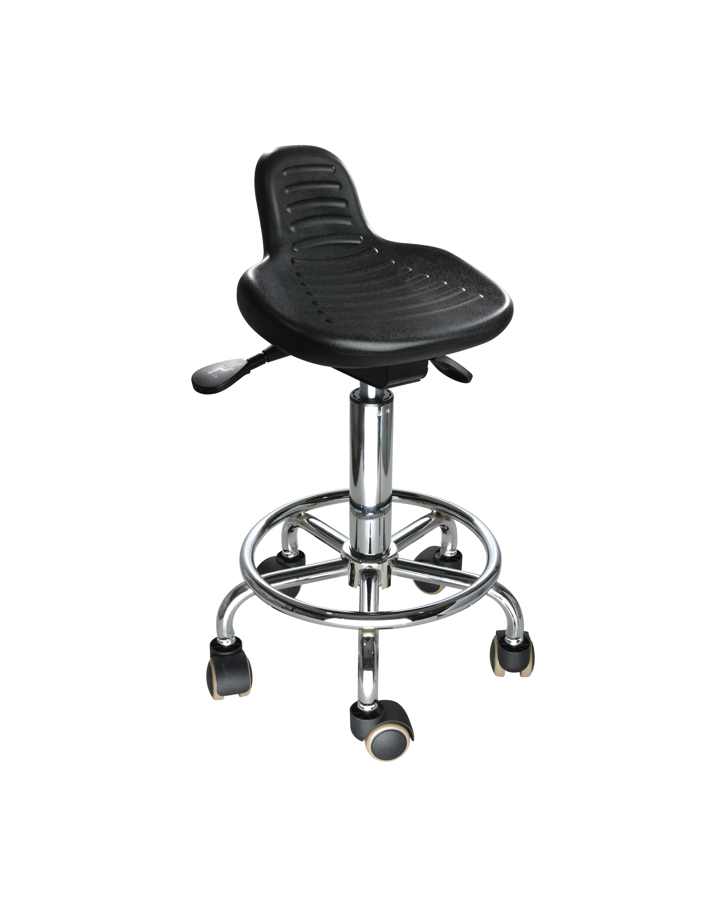 Adjustable Industrial Polyurethane Chair with Chrome Foot Ring Scientific Laboratory Chair