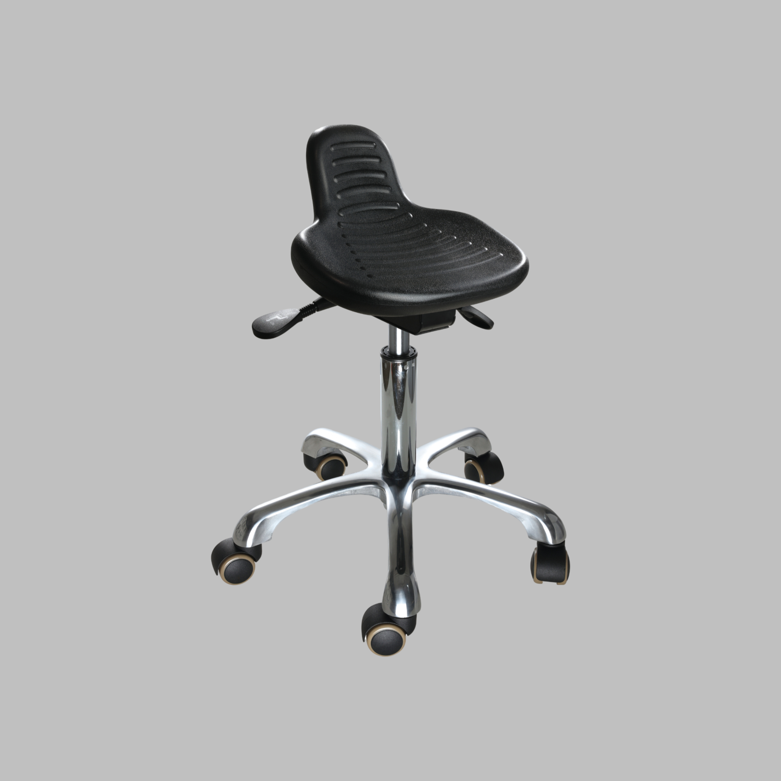 Industrial PU Lab Seating with Chrome Foot Ring Wheels