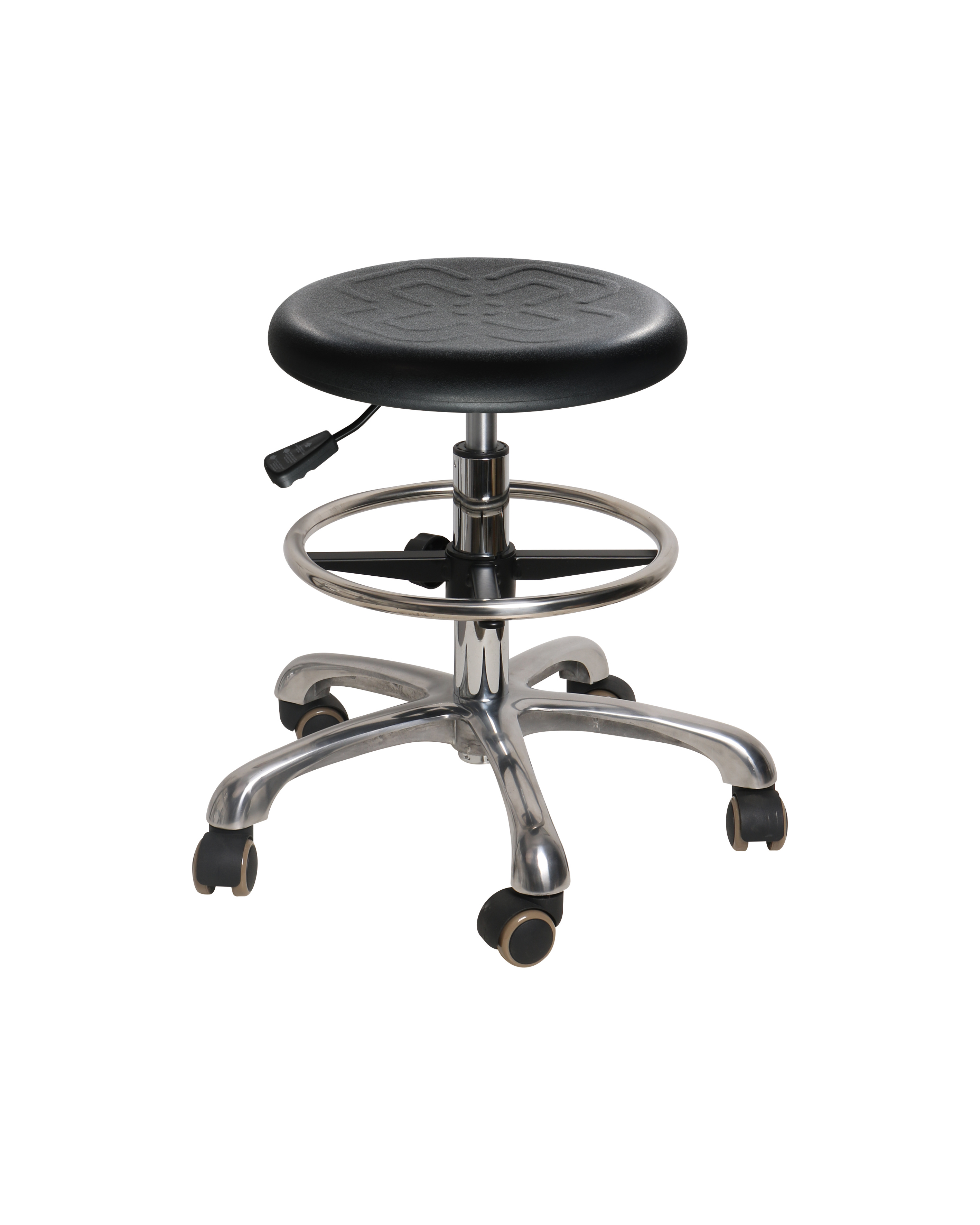 Adjustable Polyurethane Industrial Chair with Chrome Foot Ring Laboratory Seating