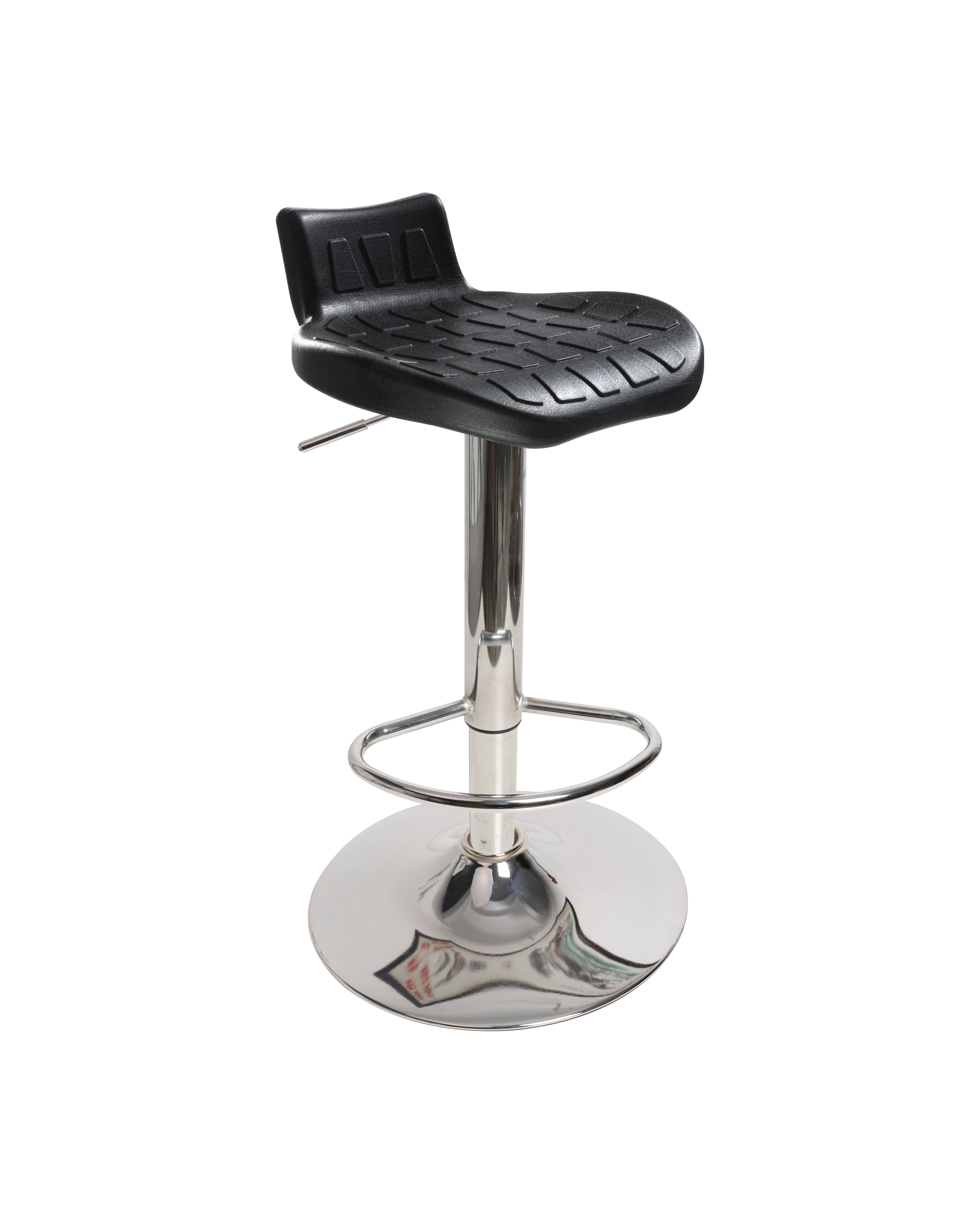 Black Industrial Polyurethane Chair with Chrome Foot Ring and Casters Laboratory Chair