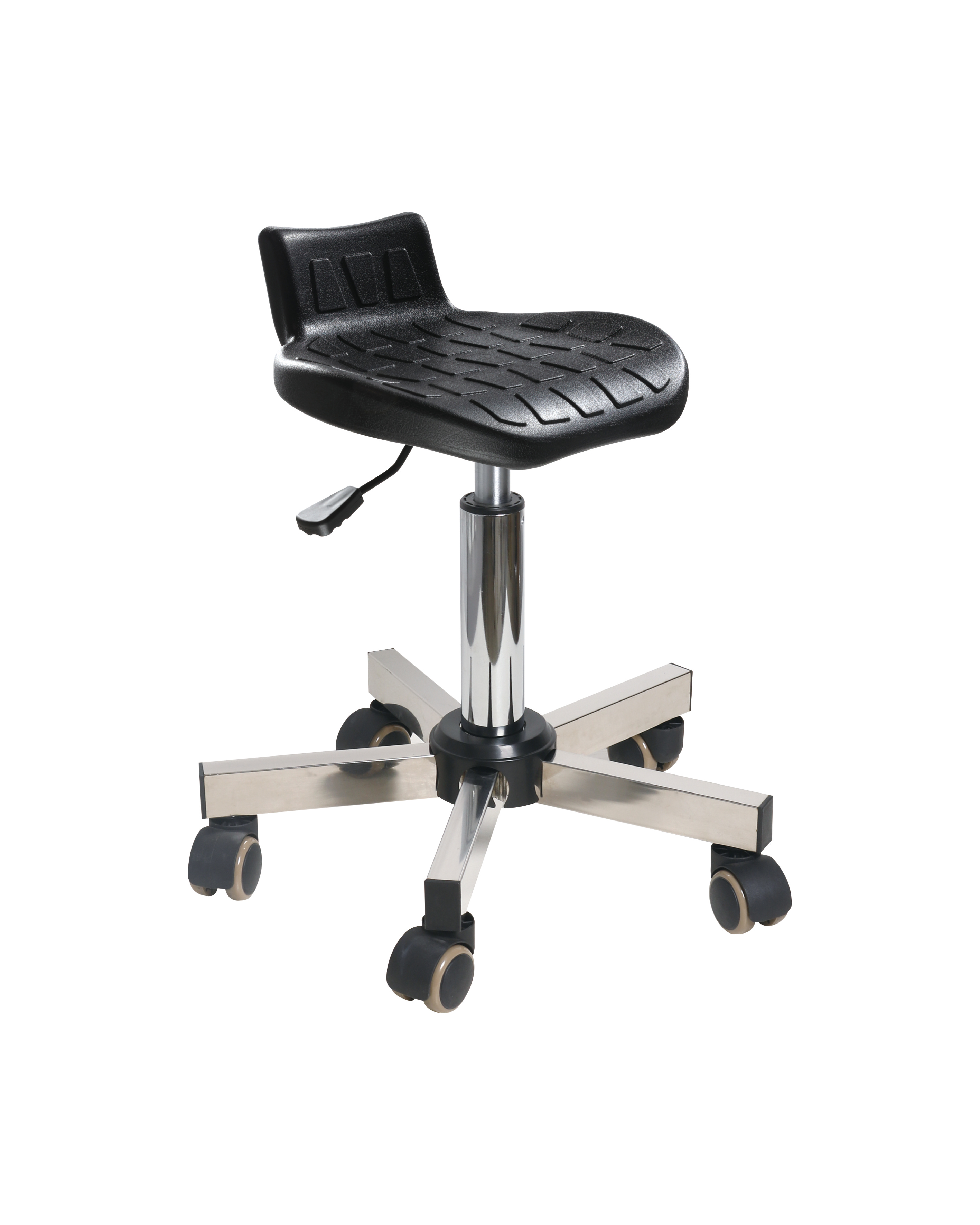 Black Industrial Polyurethane Chair with Chrome Foot Ring and Casters Laboratory Chair