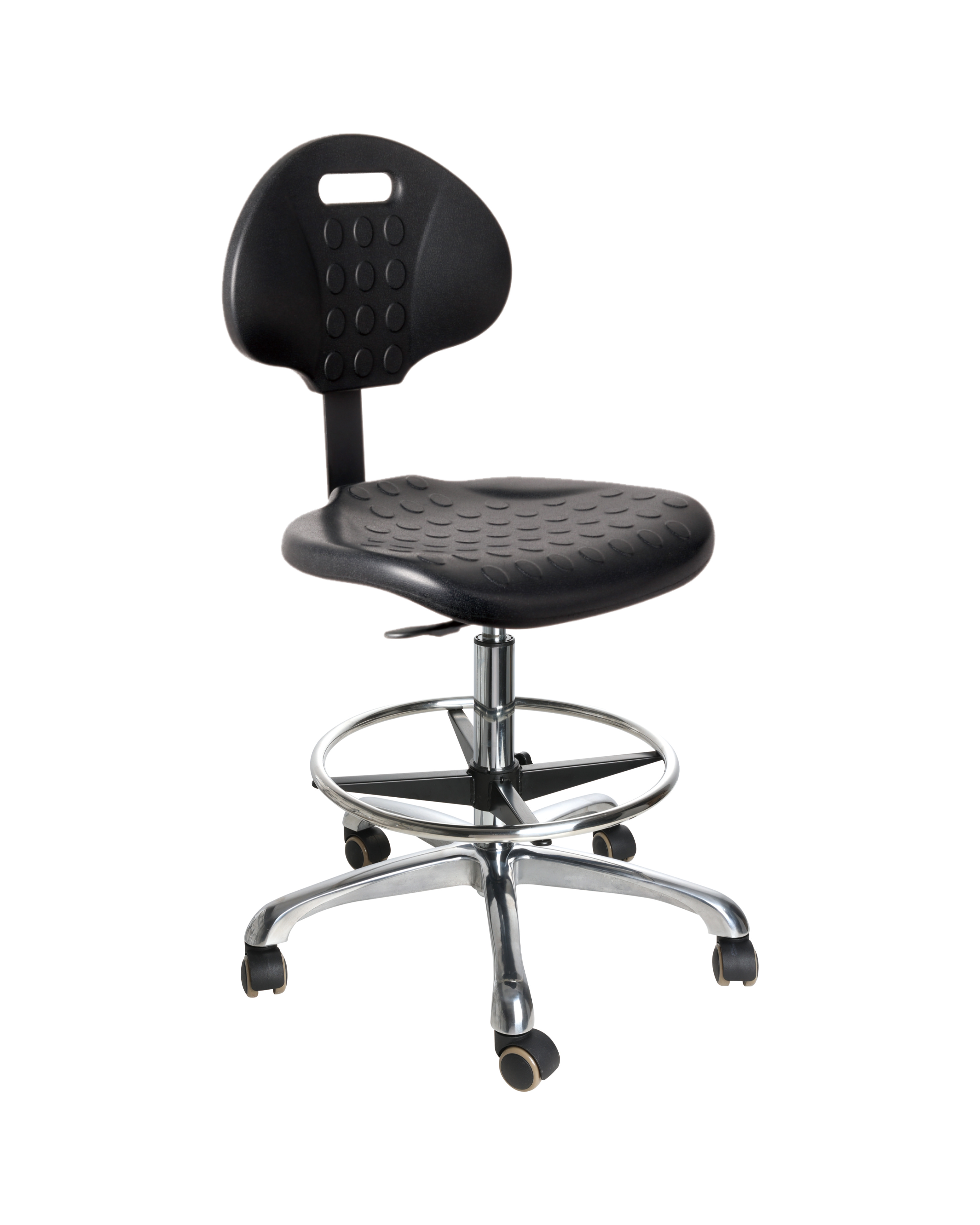 Ergonomic Industrial Polyurethane Adjustable Swivel Chair with Chrome Foot Ring Laboratory Chair