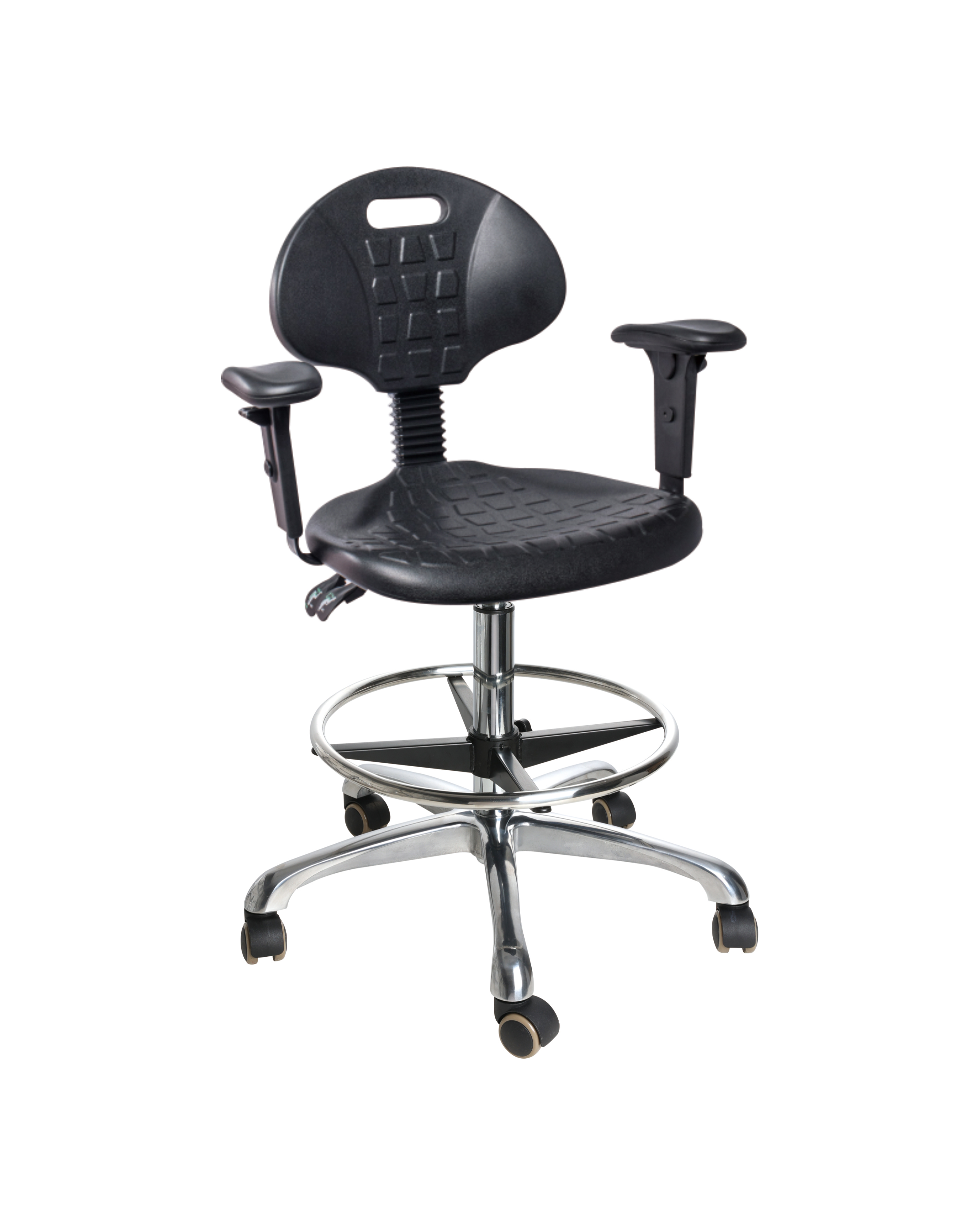 Anti-static ESD safe polyurethane adjustable stool with chrome foot ring laboratory seating