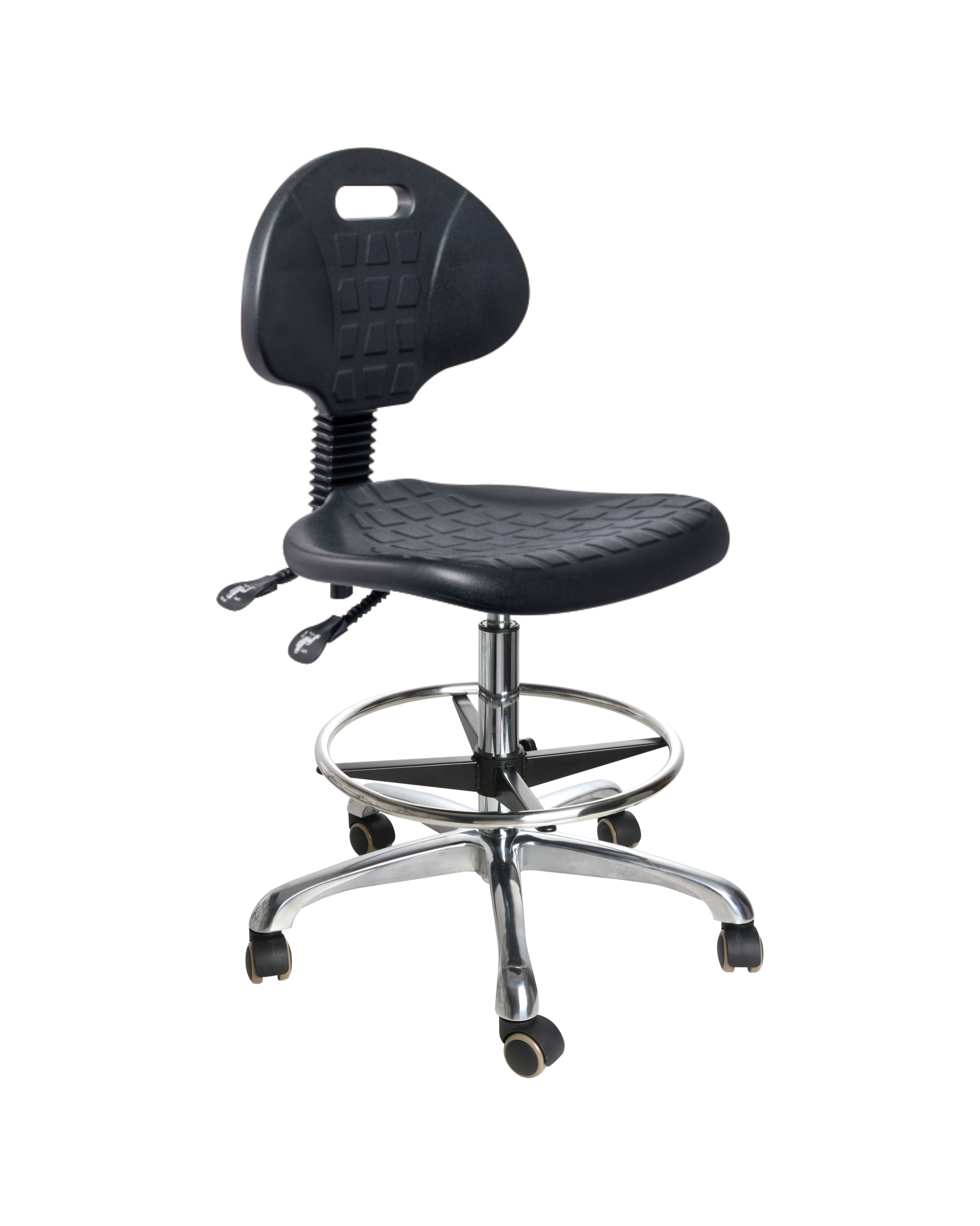 Anti-static ESD safe polyurethane adjustable stool with chrome foot ring laboratory seating