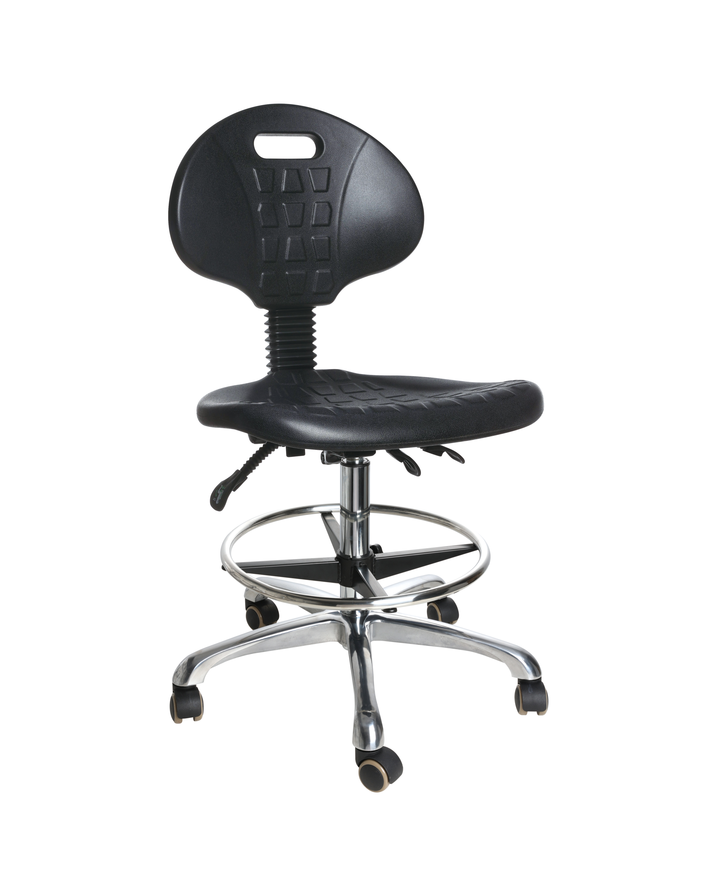 Anti-static ESD safe polyurethane adjustable stool with chrome foot ring laboratory seating