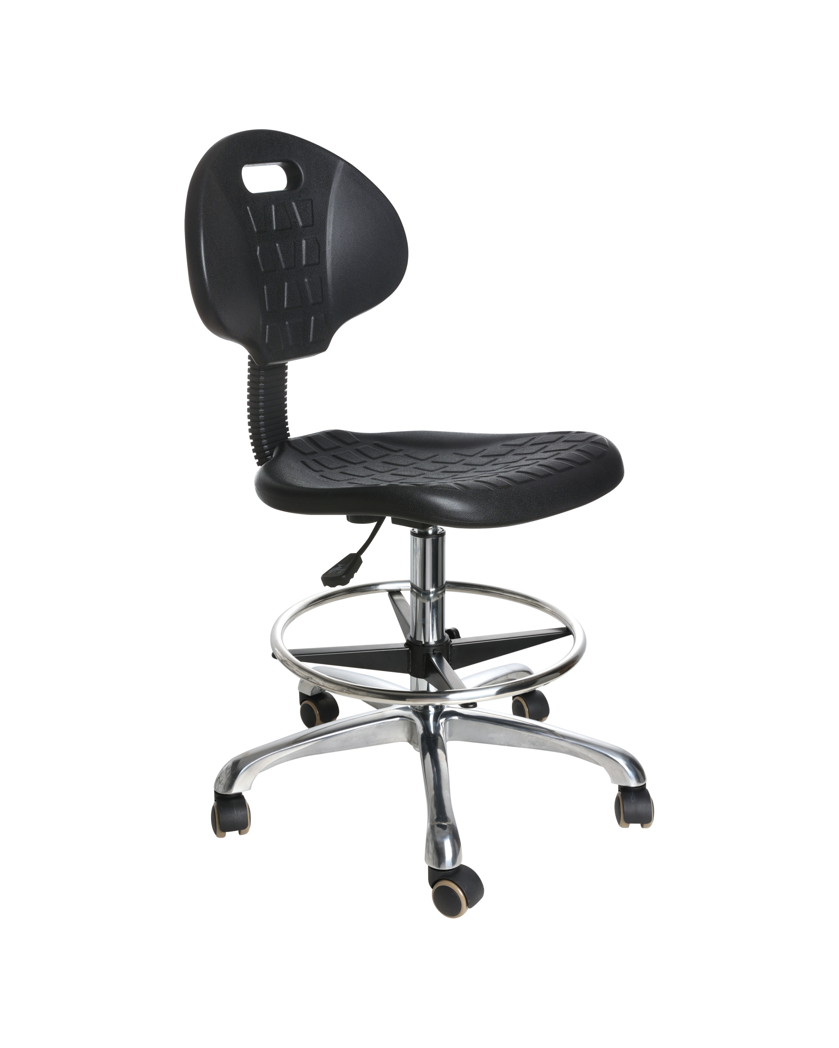 Anti-static ESD safe polyurethane adjustable stool with chrome foot ring laboratory seating