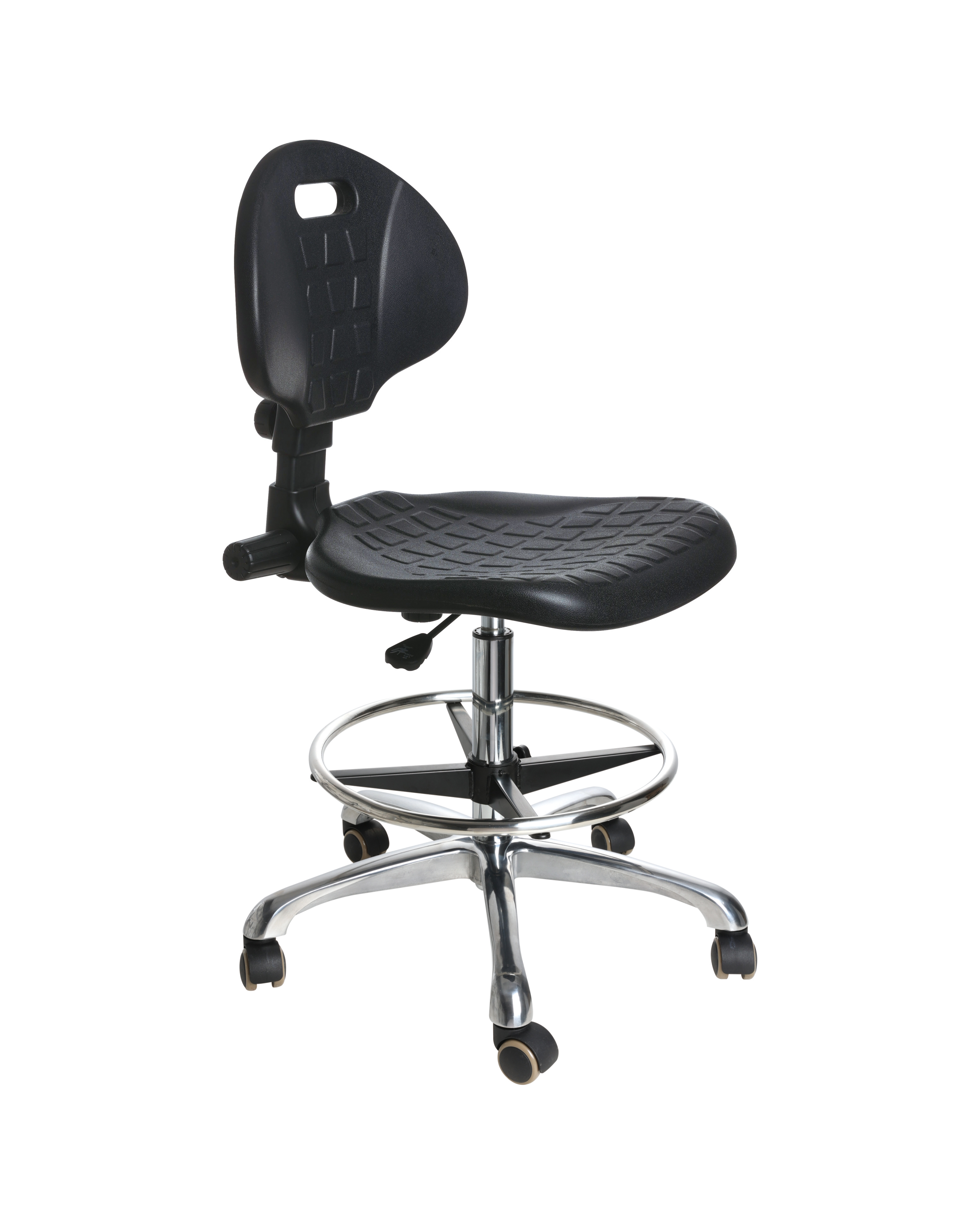 Anti-static ESD safe polyurethane adjustable stool with chrome foot ring laboratory seating