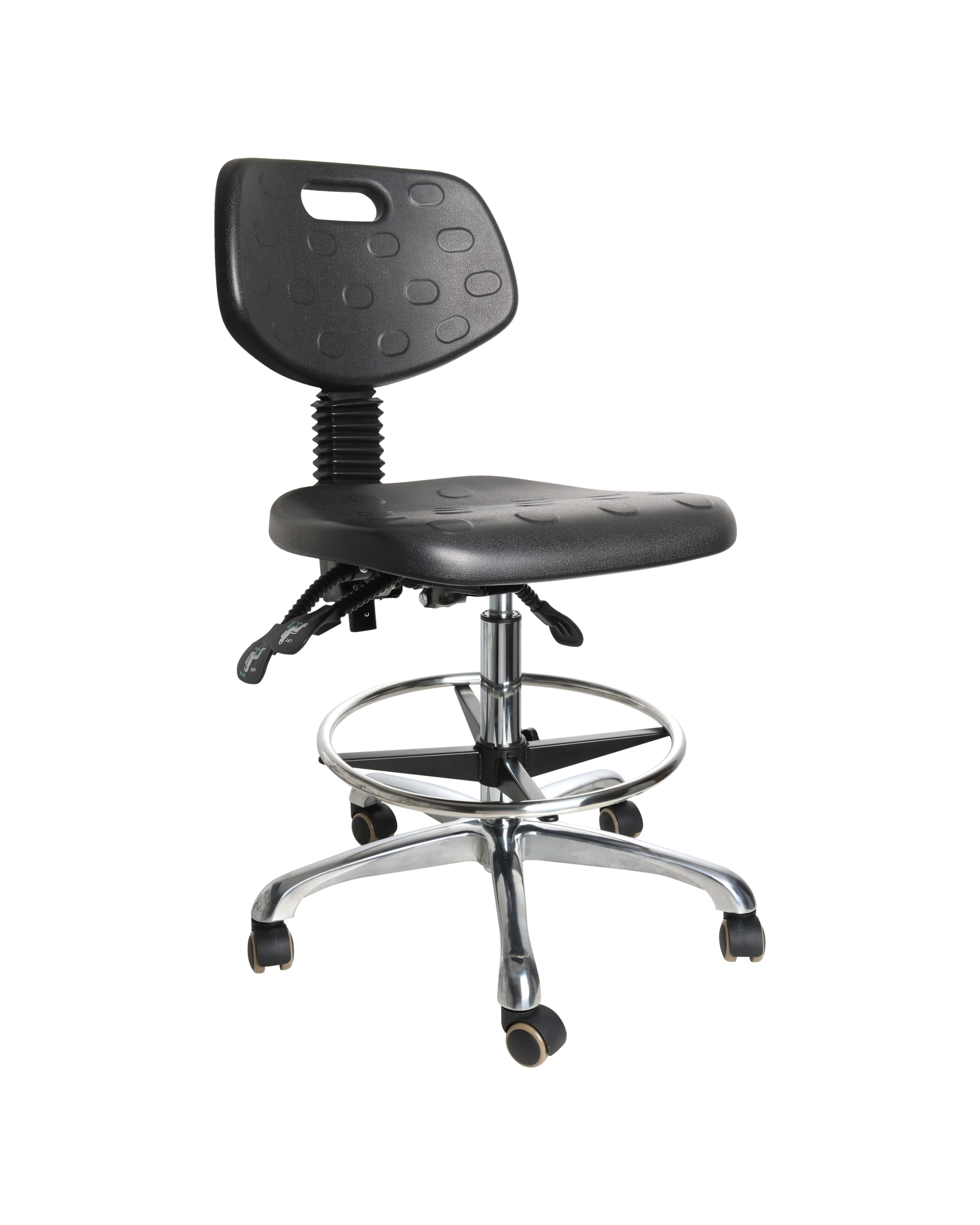 Anti Static Adjustable Polyurethane Stool with Chrome Foot Ring Laboratory Stool