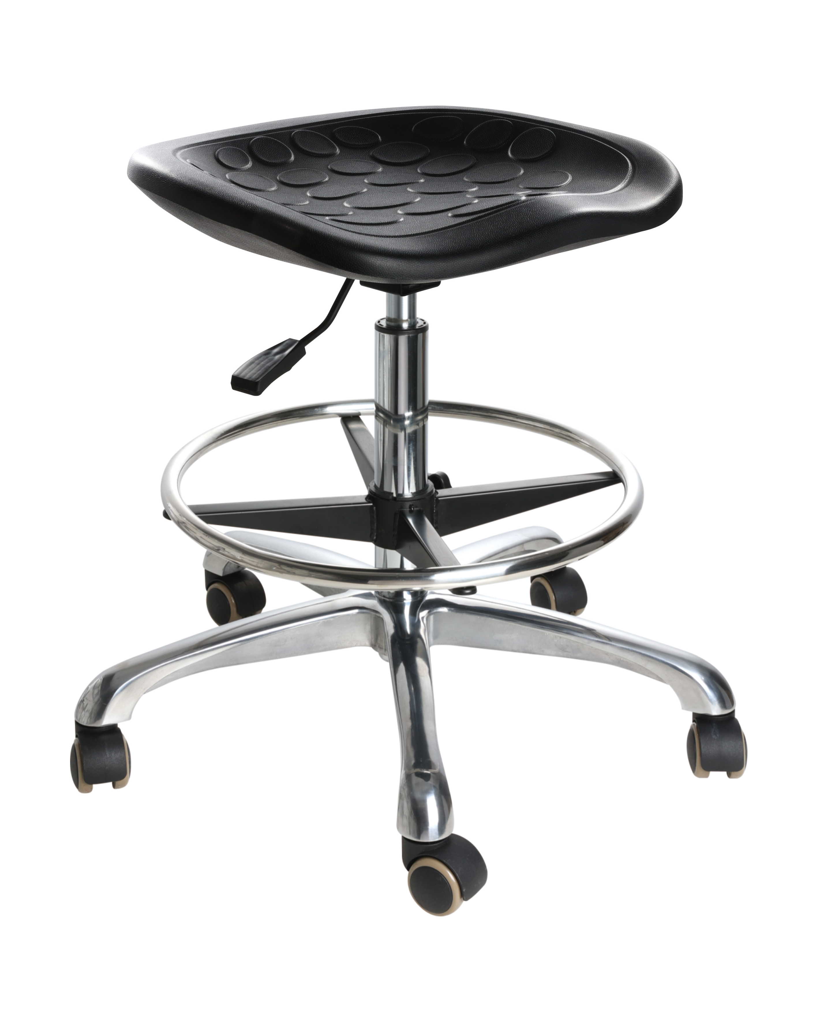Heavy Duty Polyurethane Adjustable Chair with Chrome Foot Ring Lab Chair