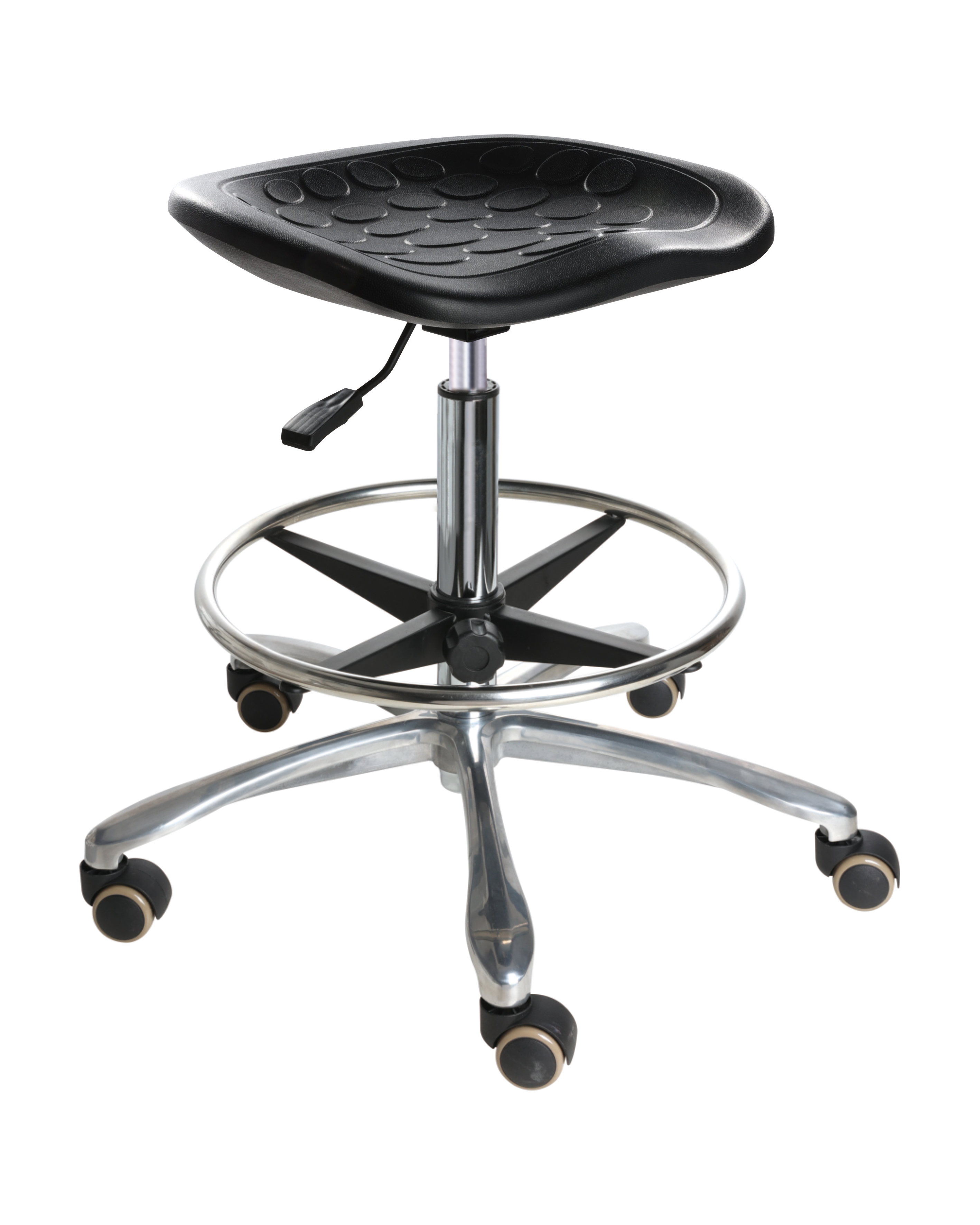 Heavy Duty Polyurethane Adjustable Chair with Chrome Foot Ring Lab Chair