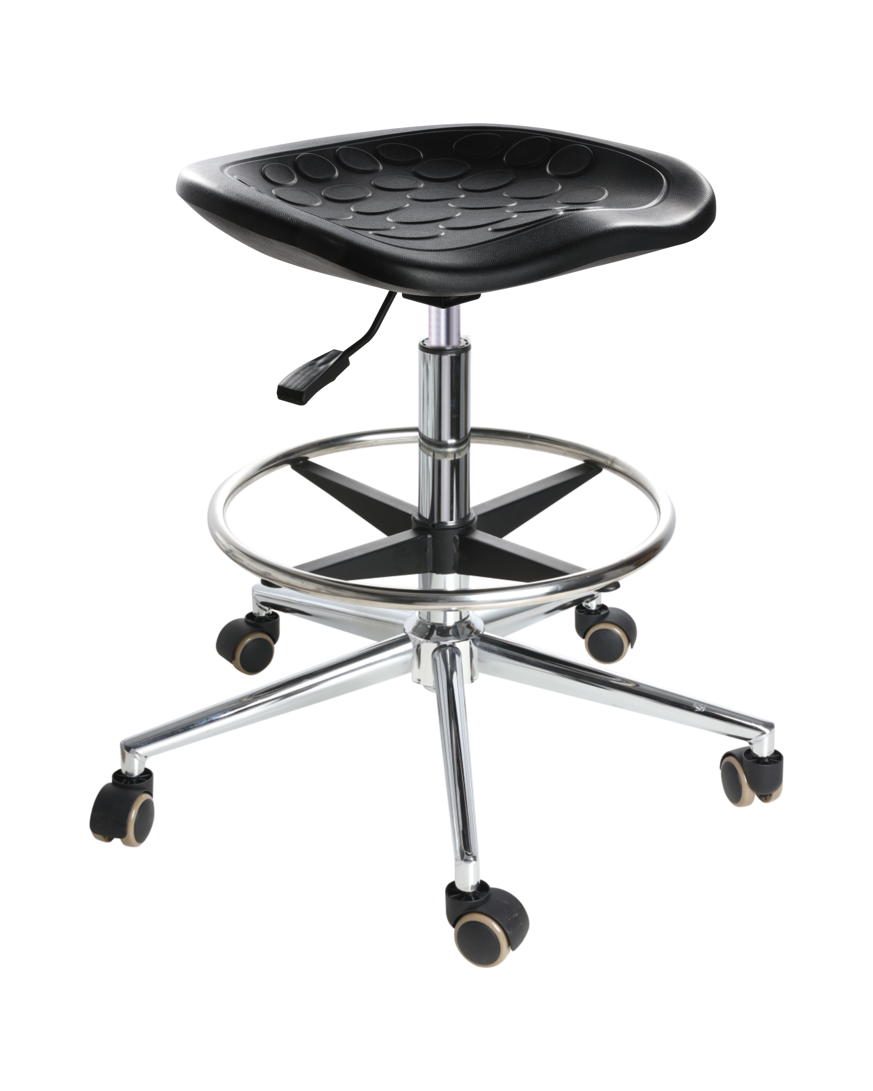 Heavy Duty Polyurethane Adjustable Chair with Chrome Foot Ring Lab Chair