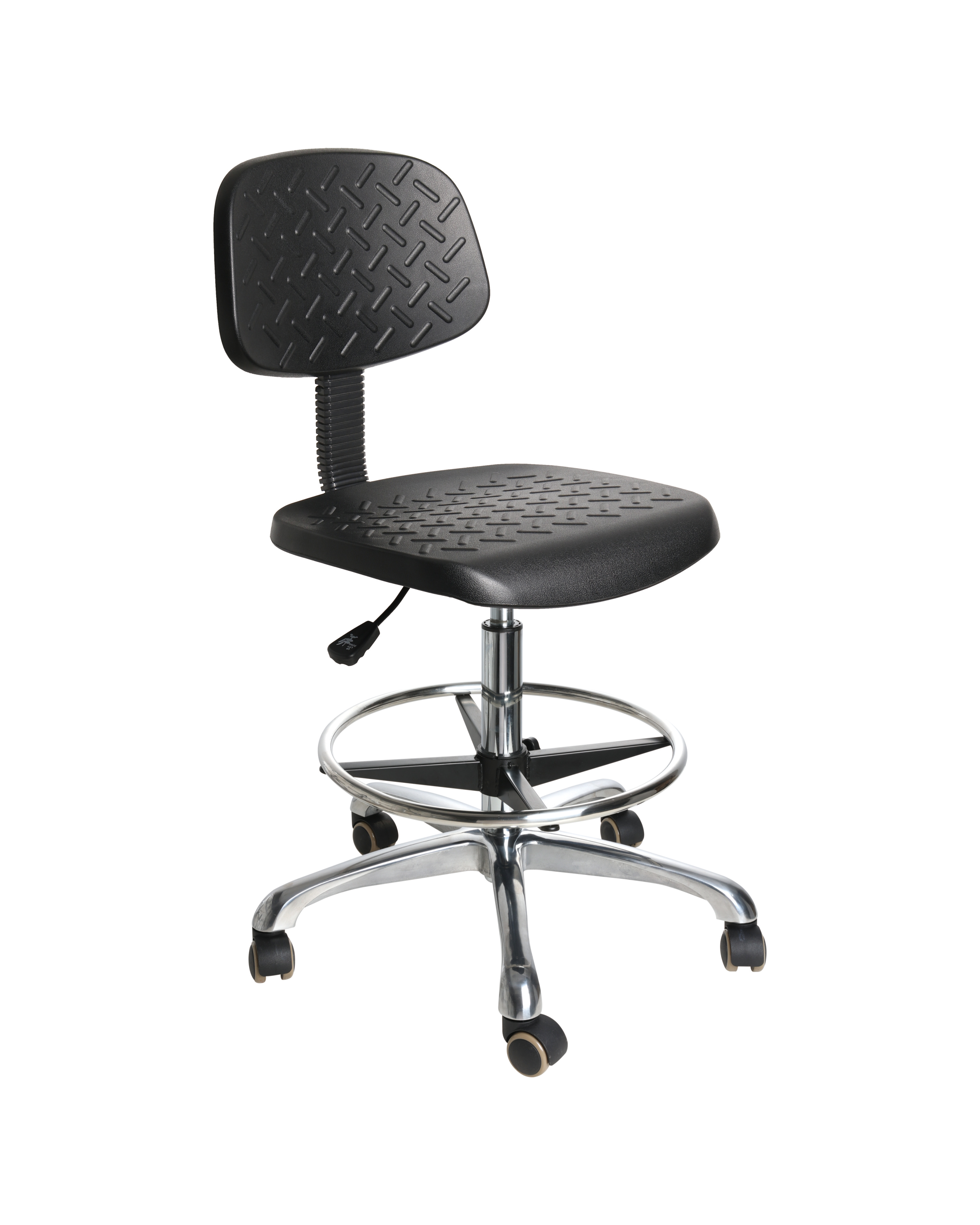 Multi-purpose anti-static polyurethane drafting stool with chrome foot ring laboratory seating