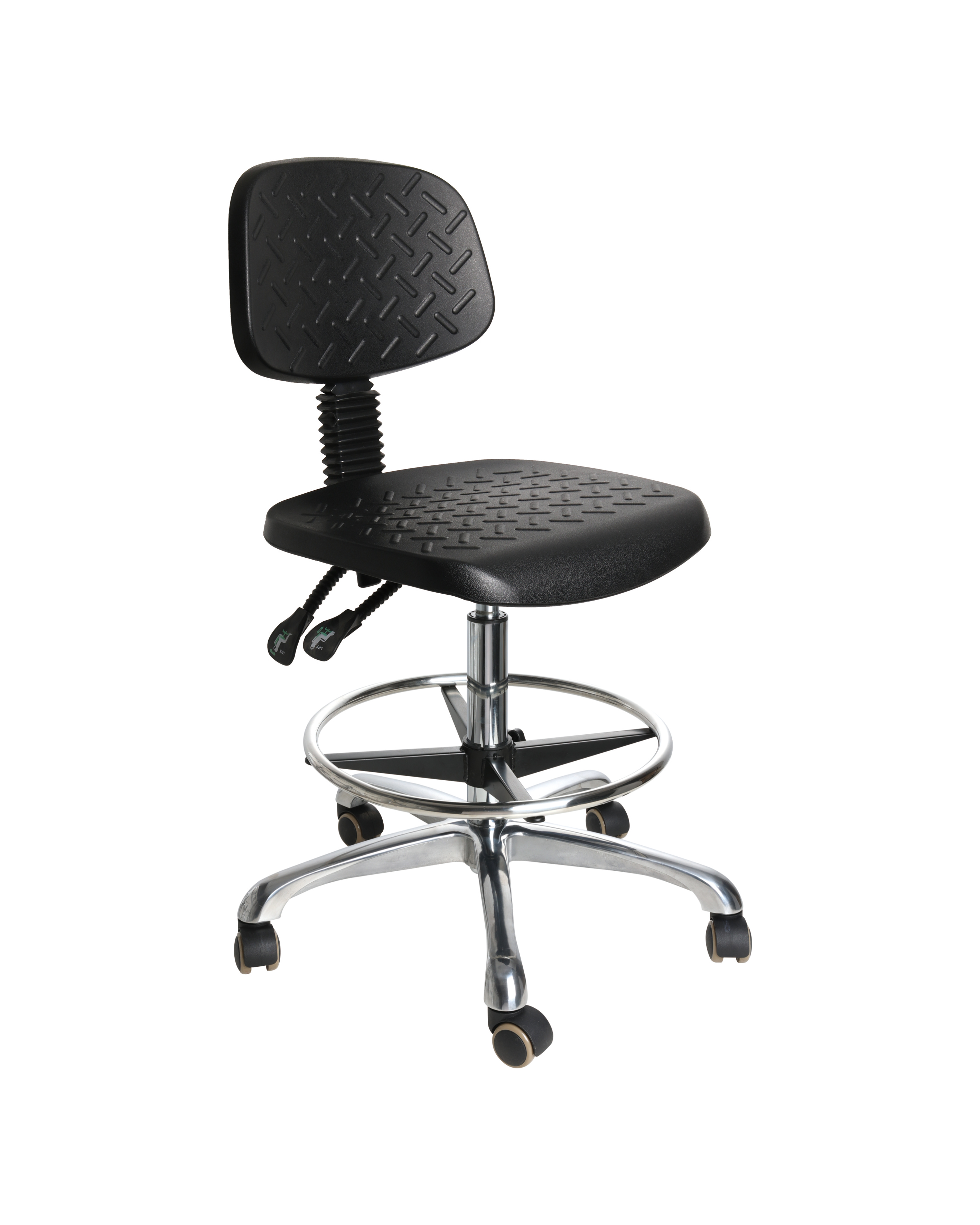 Multi-purpose anti-static polyurethane drafting stool with chrome foot ring laboratory seating