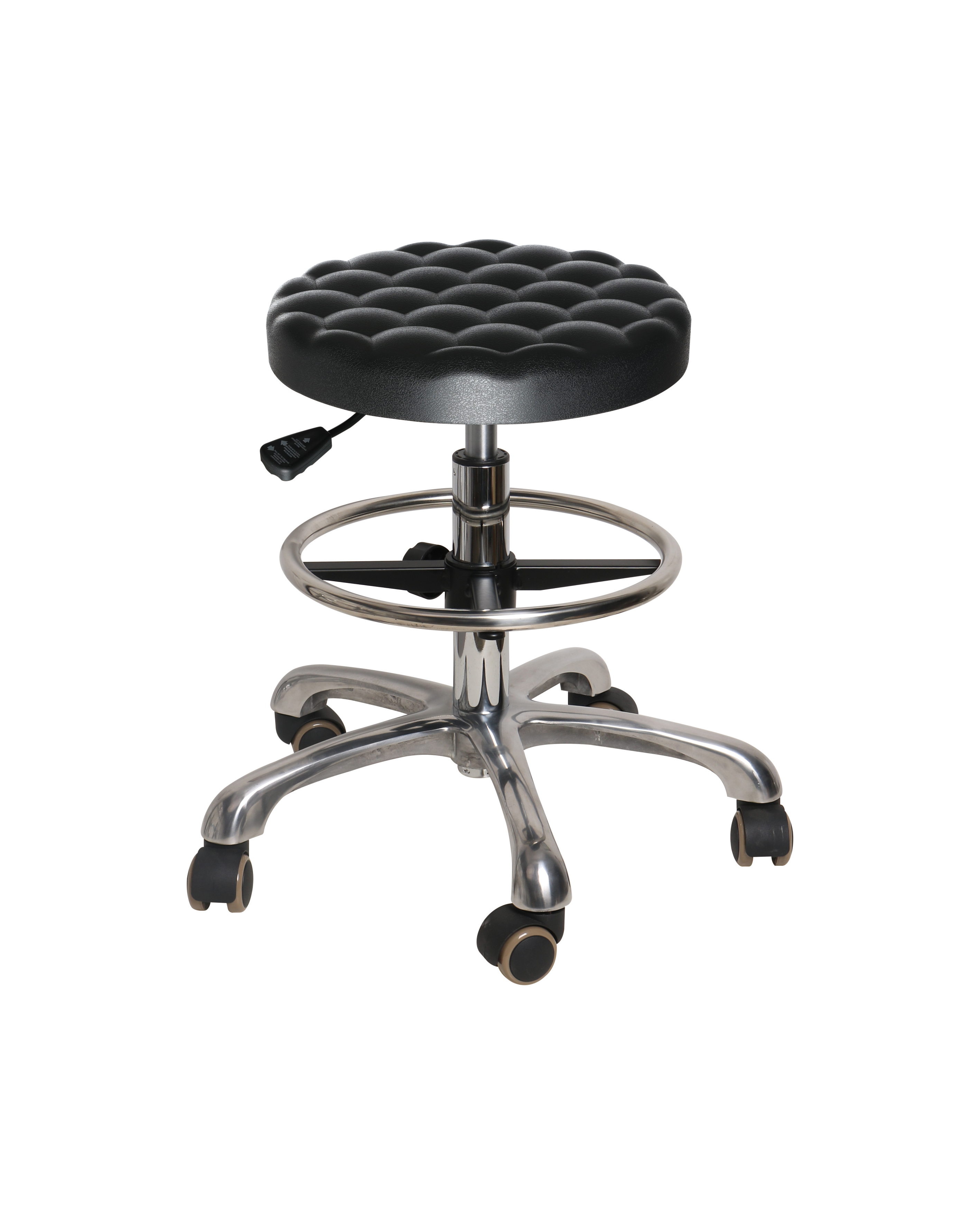 Industrial Polyurethane Rolling Stool with Chrome Foot Ring Laboratory Stool