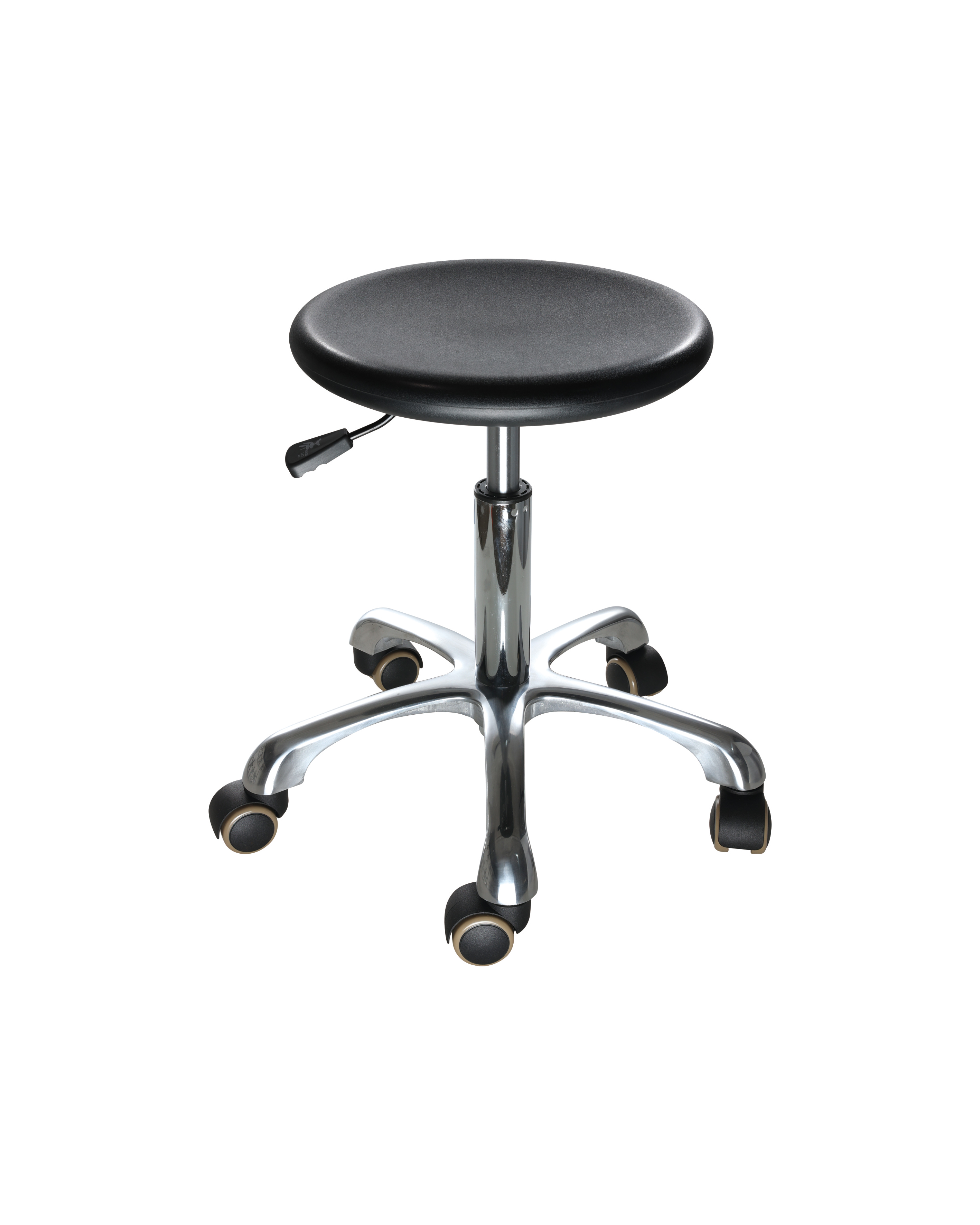 Adjustable Black Polyurethane Chair with Chrome Foot Ring and Casters Industrial Laboratory Chair