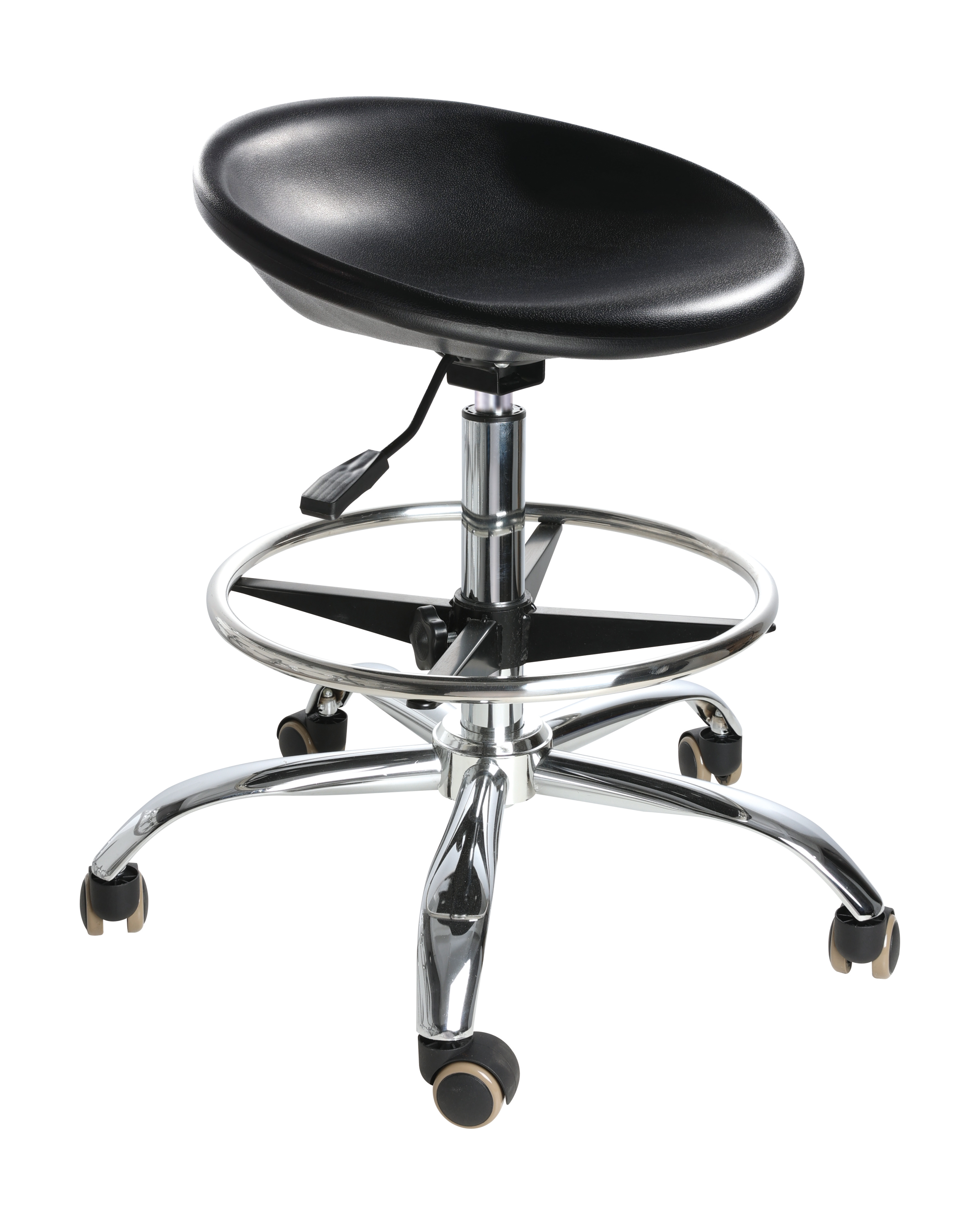 Industrial Polyurethane Chair with Chrome Foot Ring and Mobile Casters Lab Chair