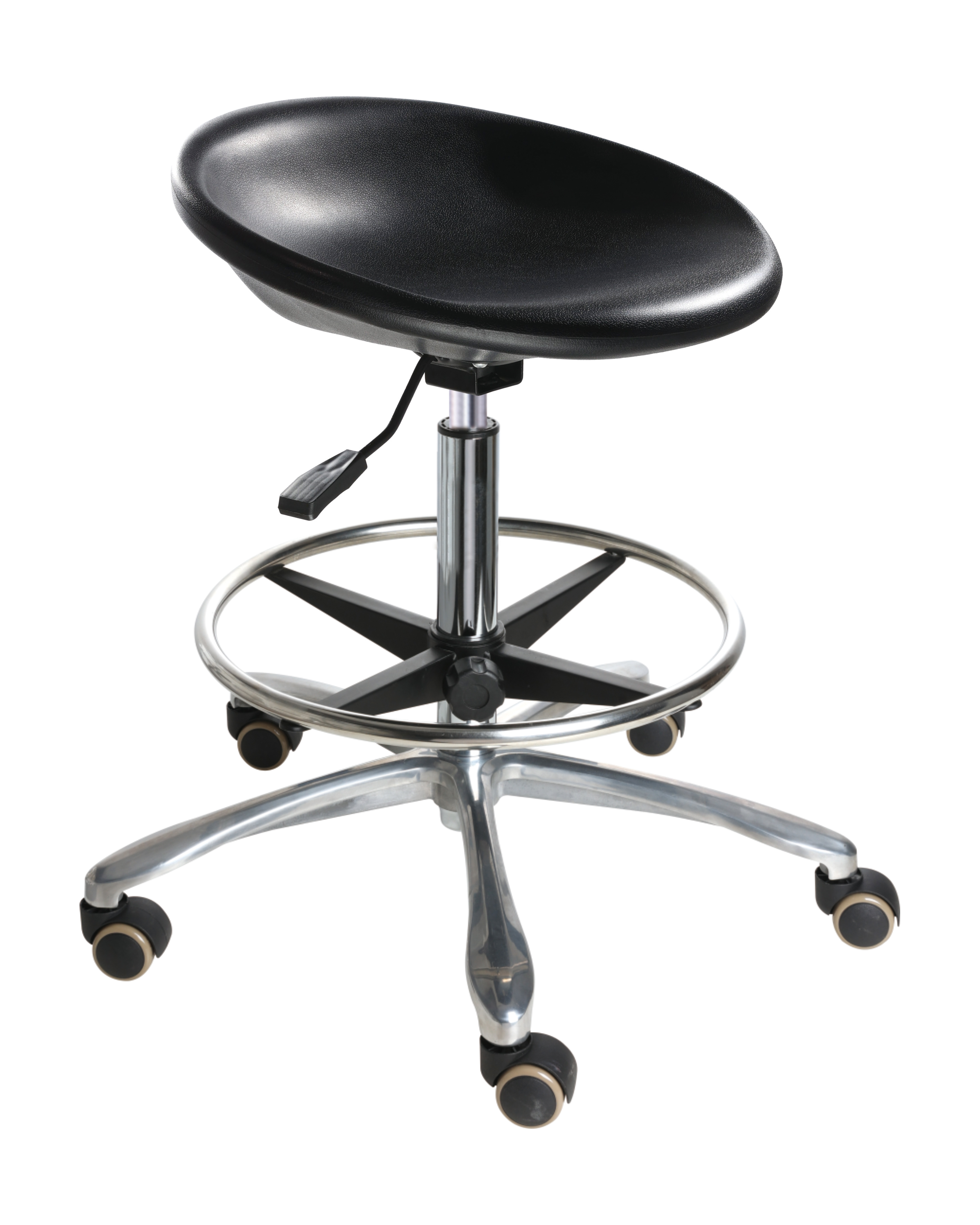 Industrial Polyurethane Chair with Chrome Foot Ring and Mobile Casters Lab Chair