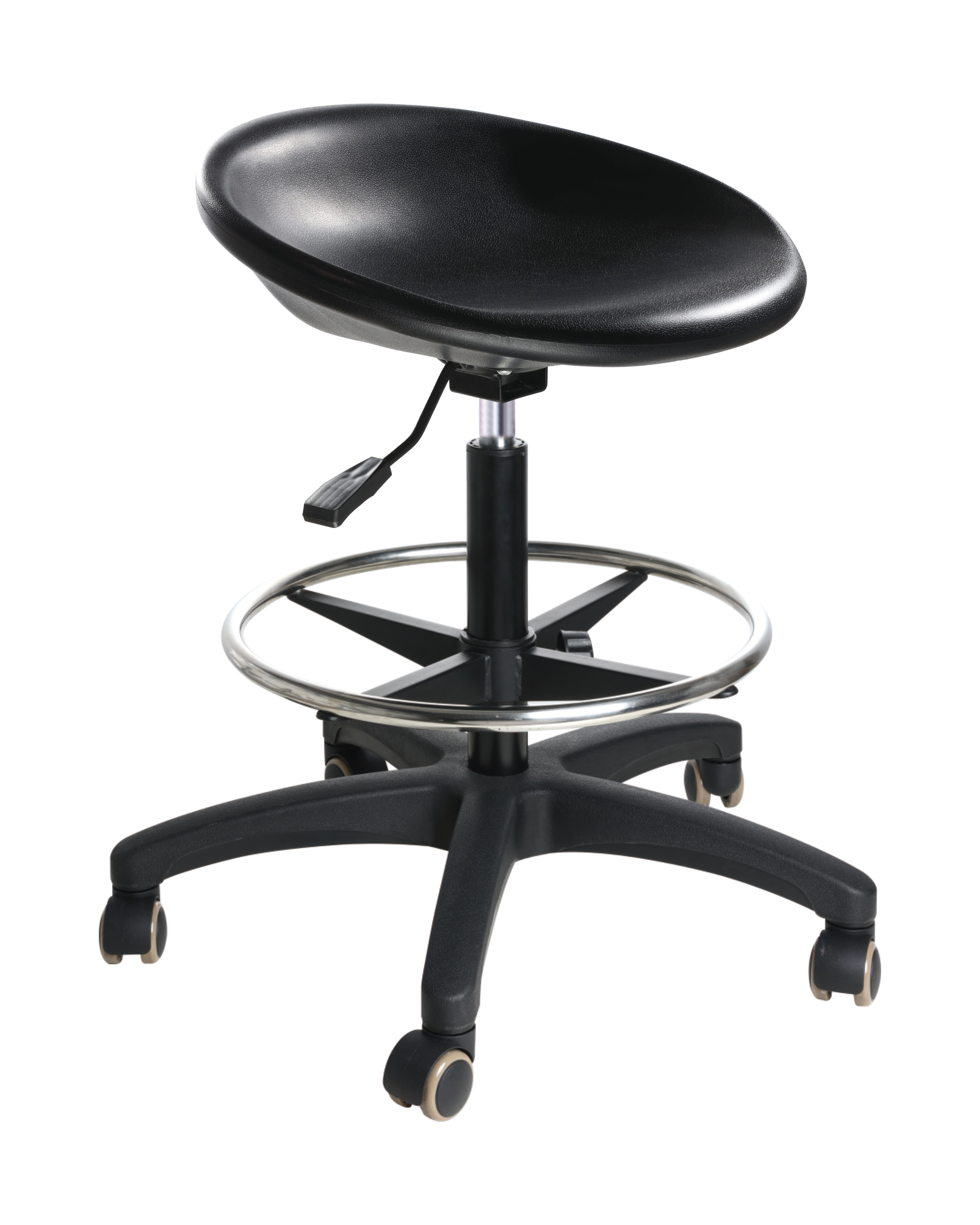 Industrial Polyurethane Chair with Chrome Foot Ring and Mobile Casters Lab Chair