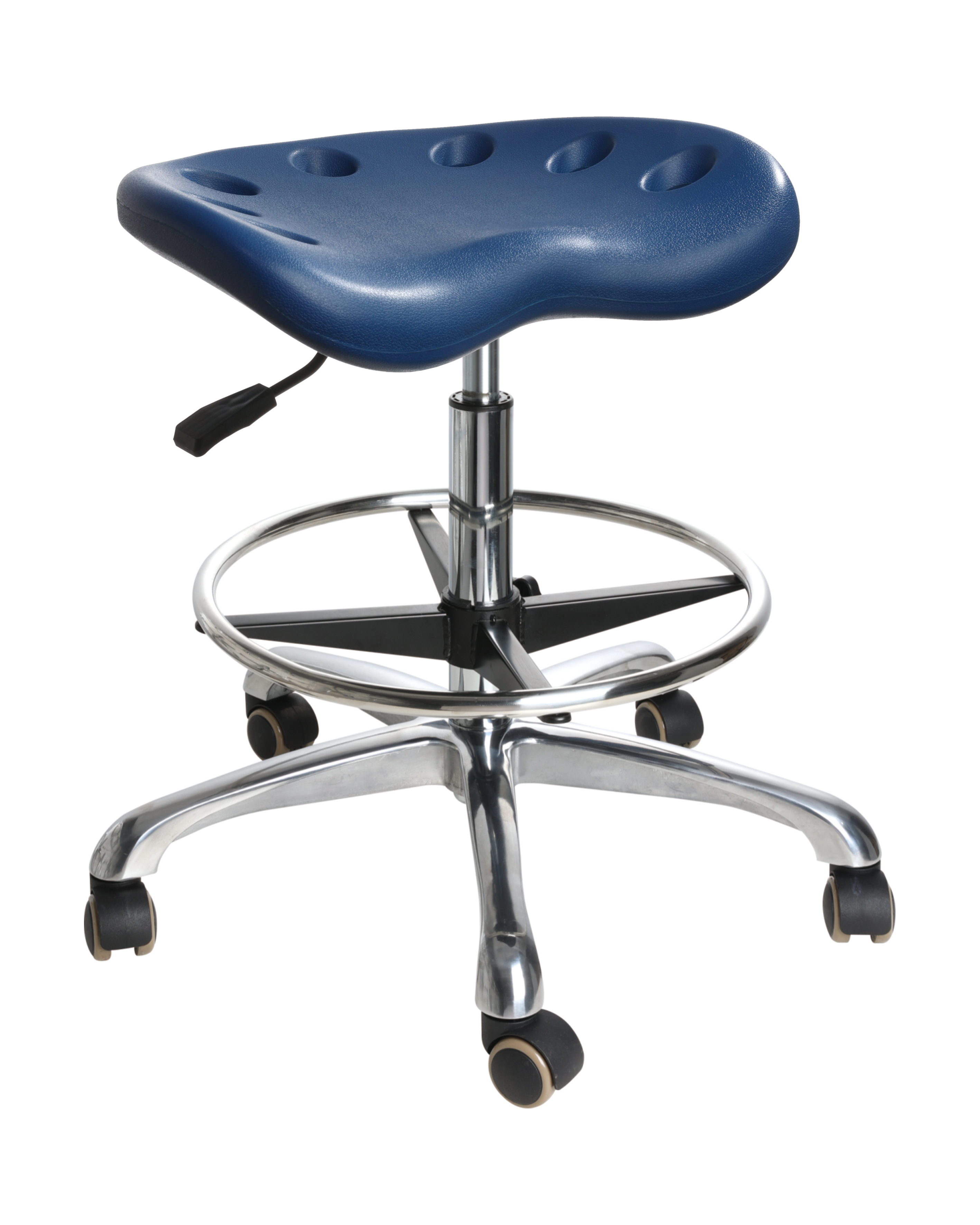 Adjustable Polyurethane Lab Seating with Chrome Foot Ring and Casters Laboratory Seating