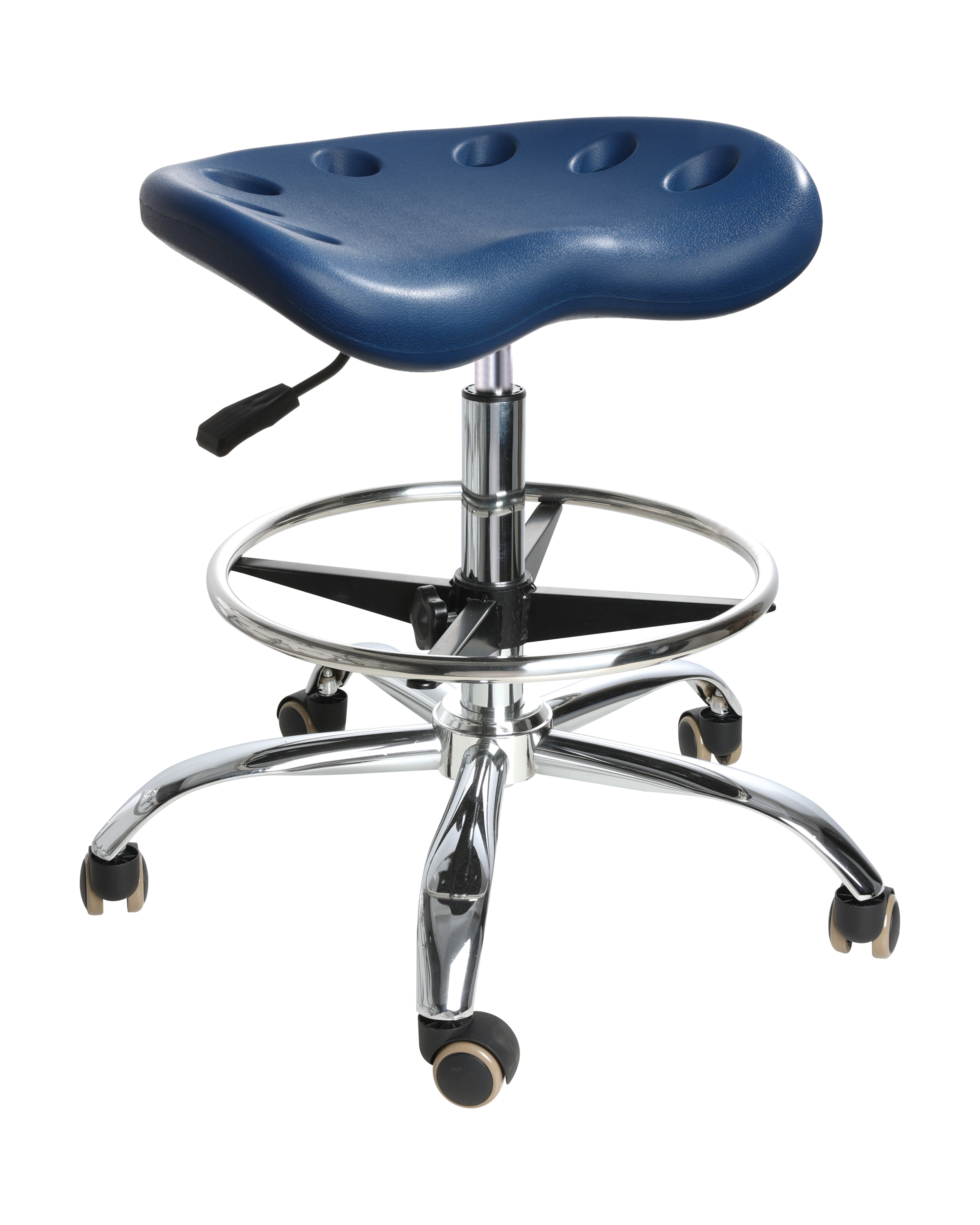 Adjustable Polyurethane Lab Seating with Chrome Foot Ring and Casters Laboratory Seating