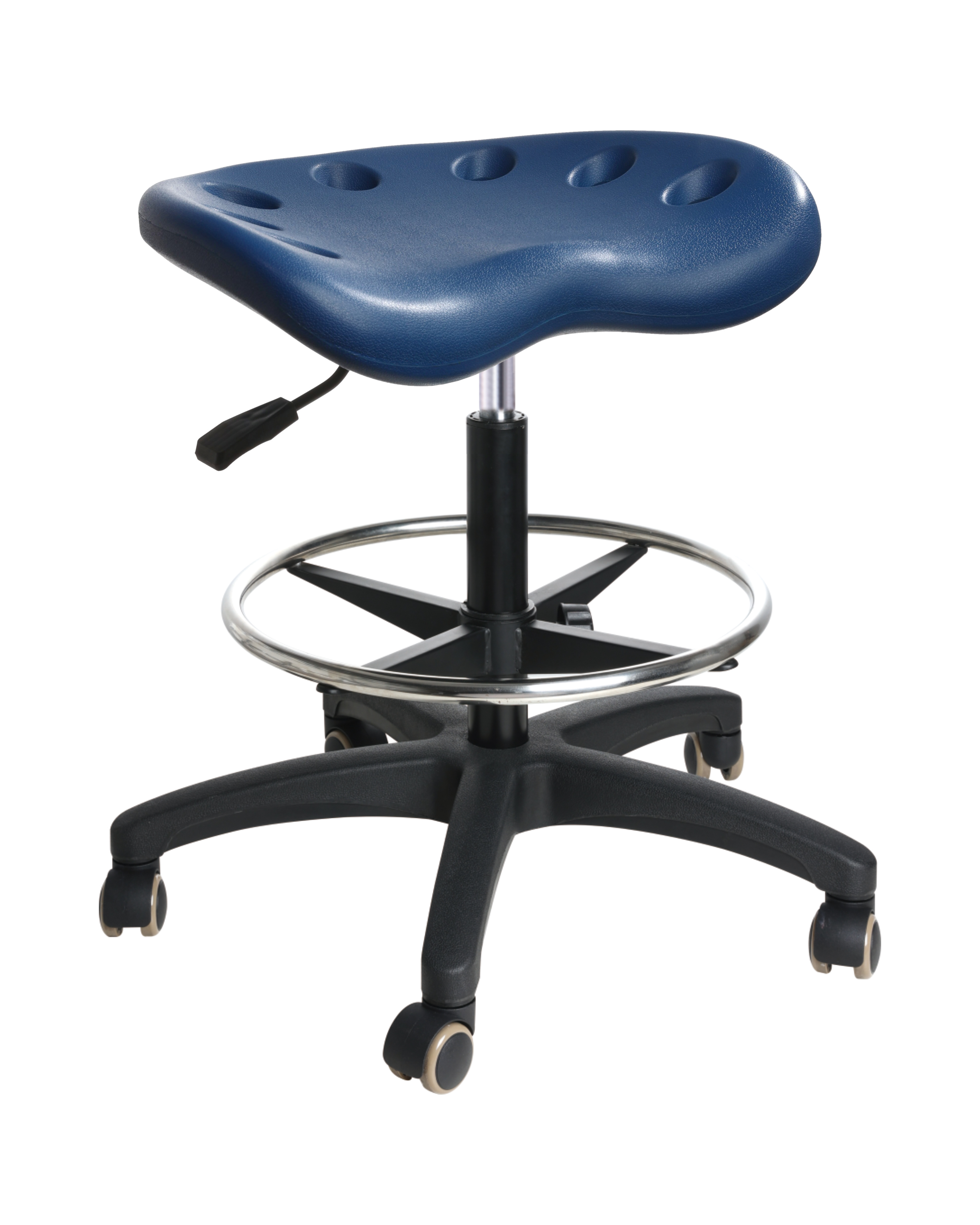 Adjustable Polyurethane Lab Seating with Chrome Foot Ring and Casters Laboratory Seating