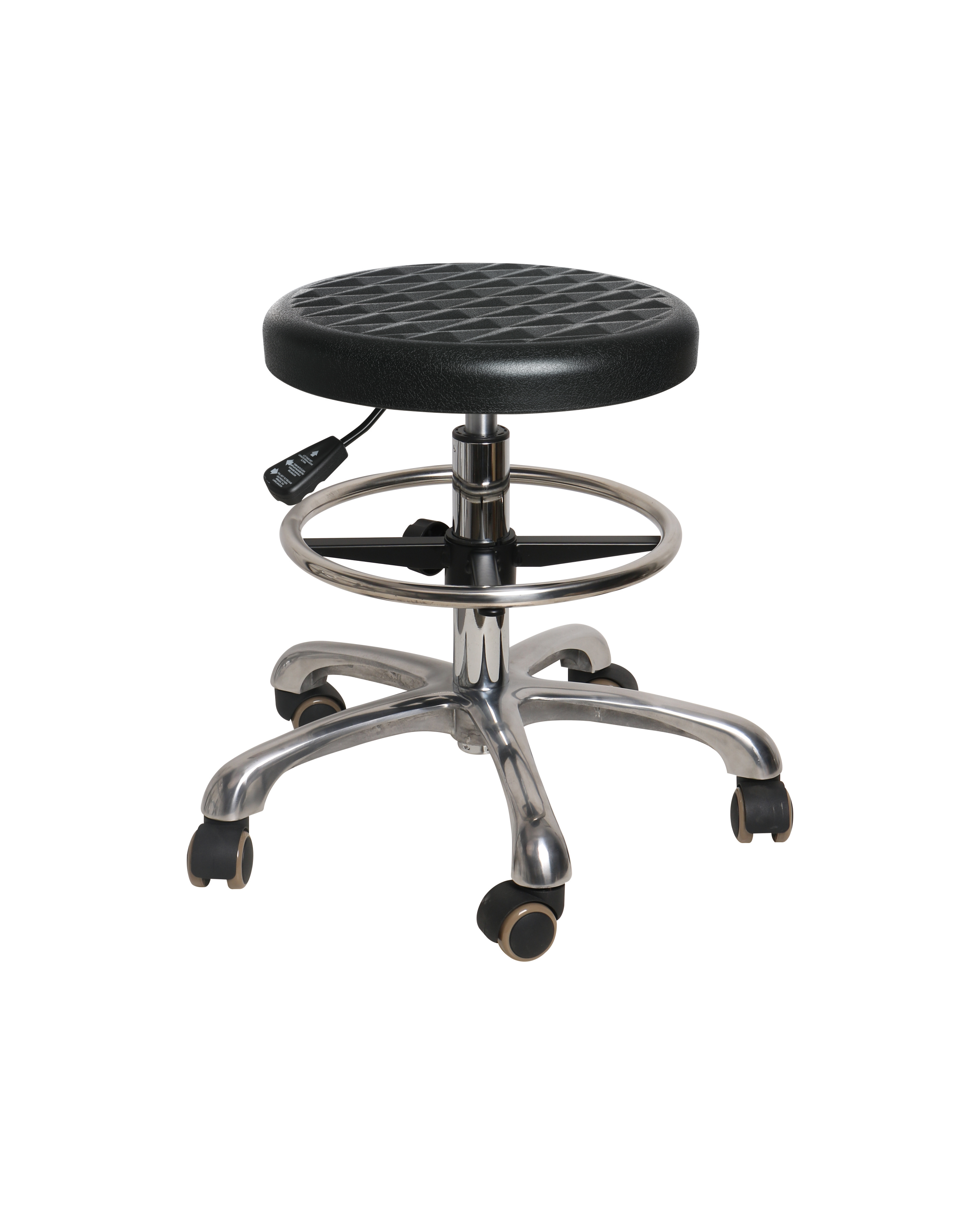 Industrial Polyurethane Stool with Chrome Foot Ring and Adjustable Height Laboratory Stool