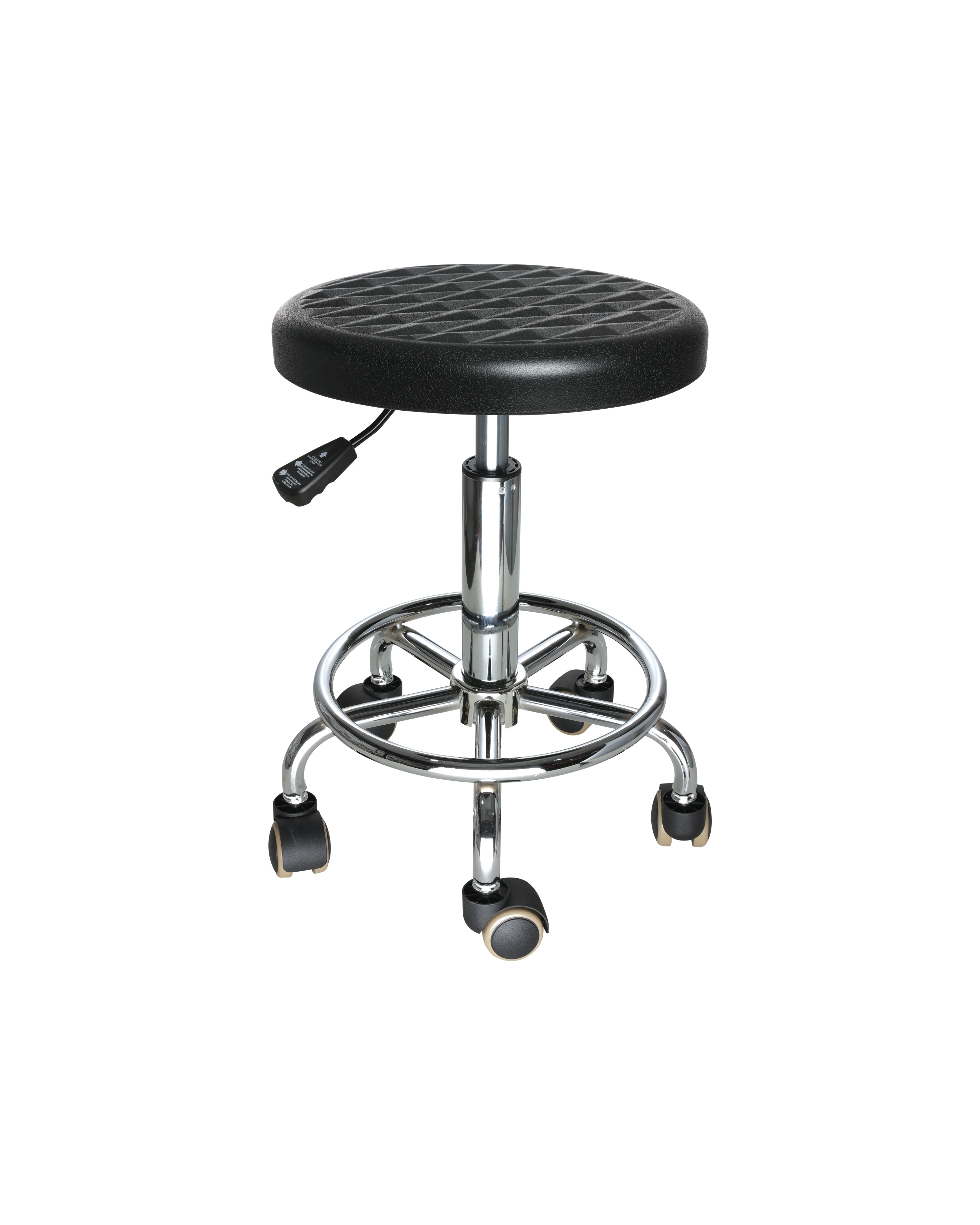 Industrial Polyurethane Stool with Chrome Foot Ring and Adjustable Height Laboratory Stool