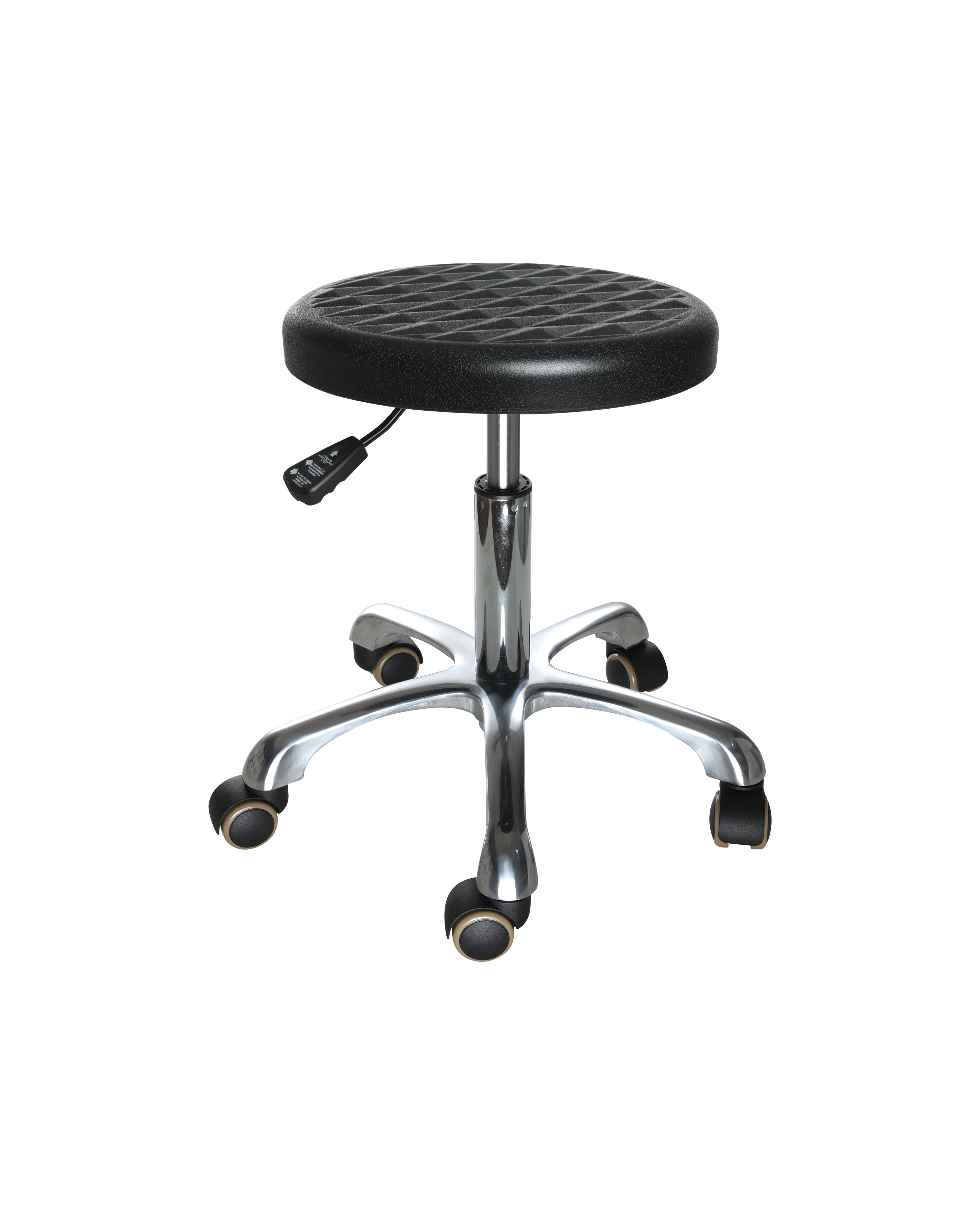 Industrial Polyurethane Stool with Chrome Foot Ring and Adjustable Height Laboratory Stool