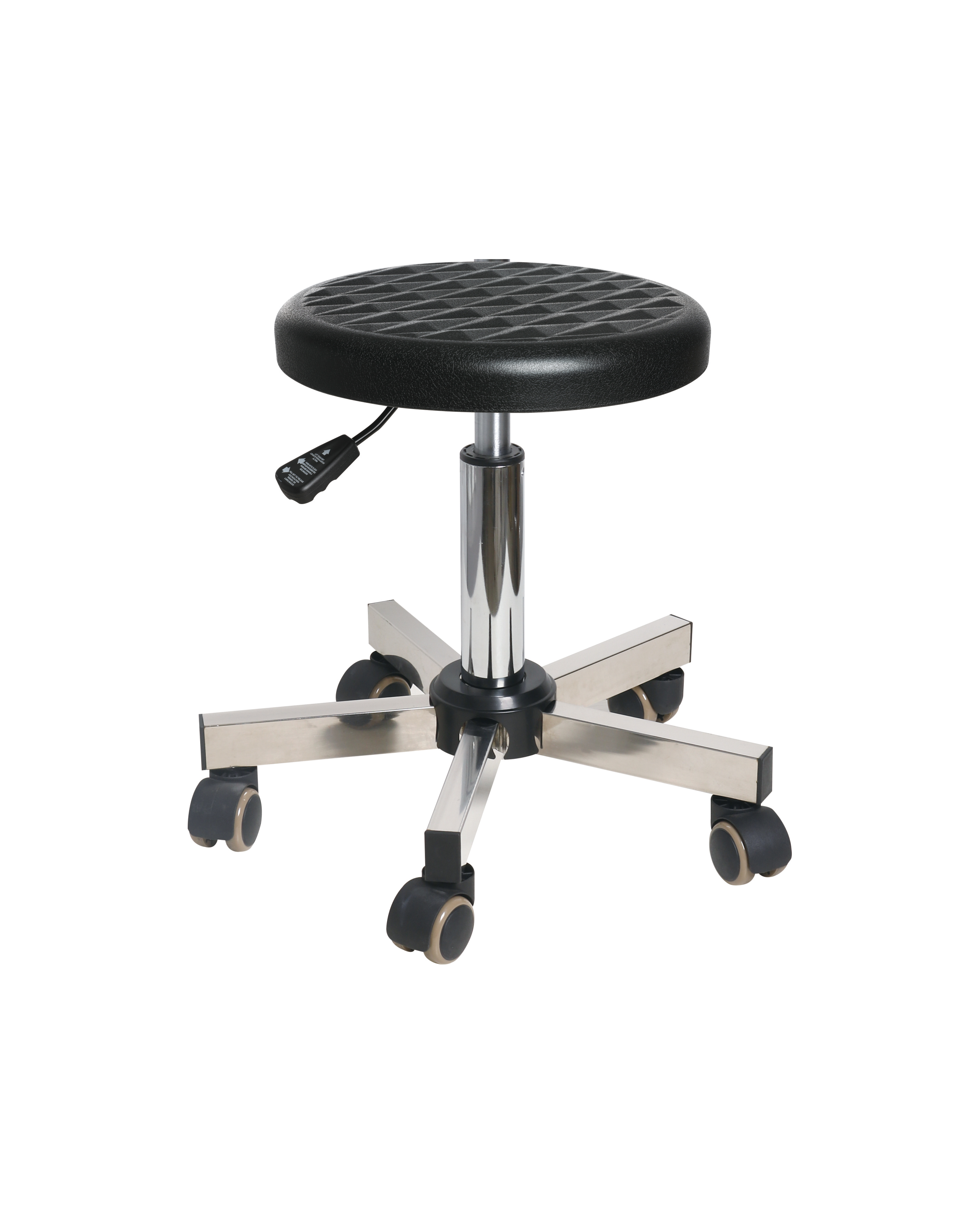 Industrial Polyurethane Stool with Chrome Foot Ring and Adjustable Height Laboratory Stool