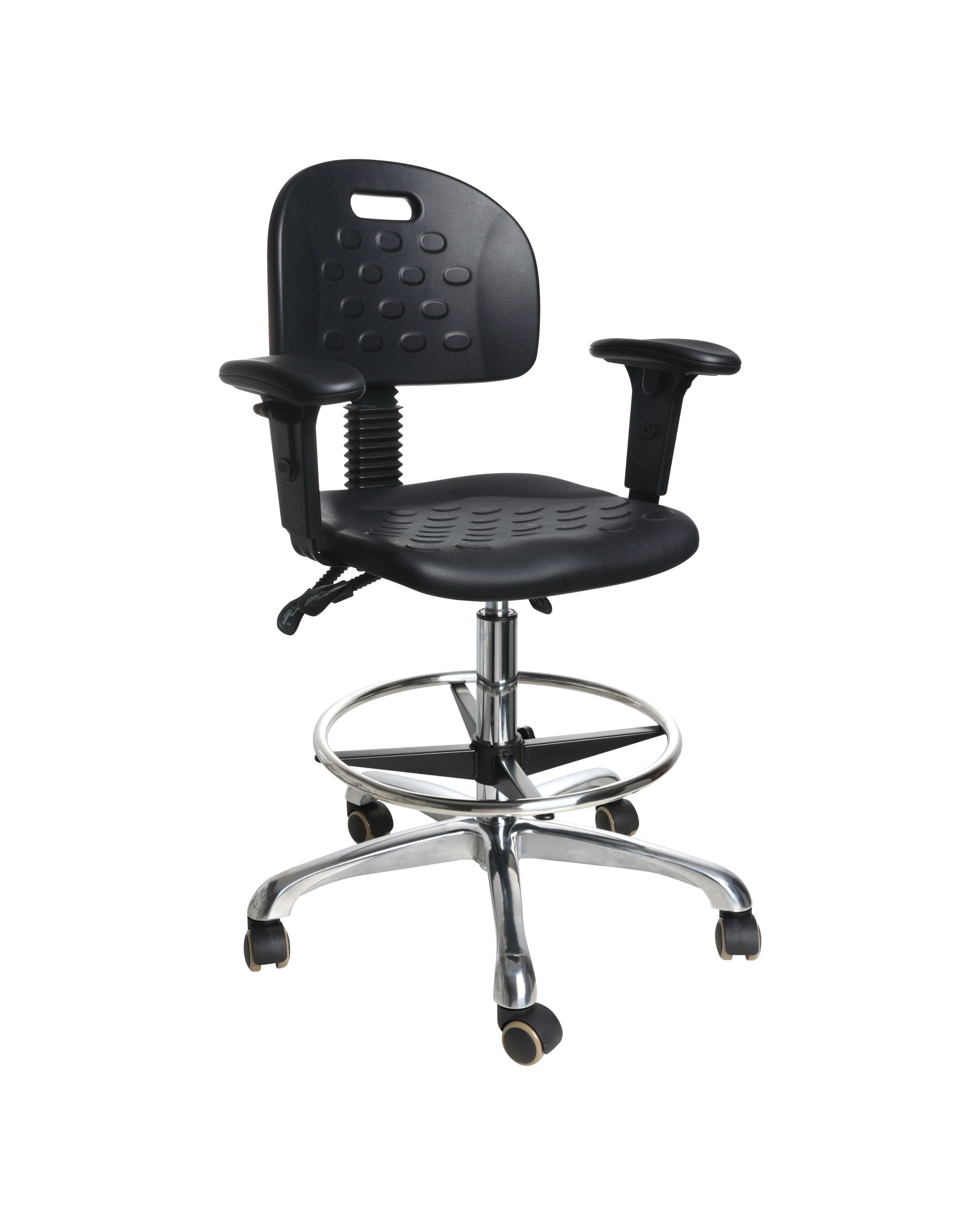 Comfortable anti-static swivel chair with polyurethane padding and tilt function laboratory seating