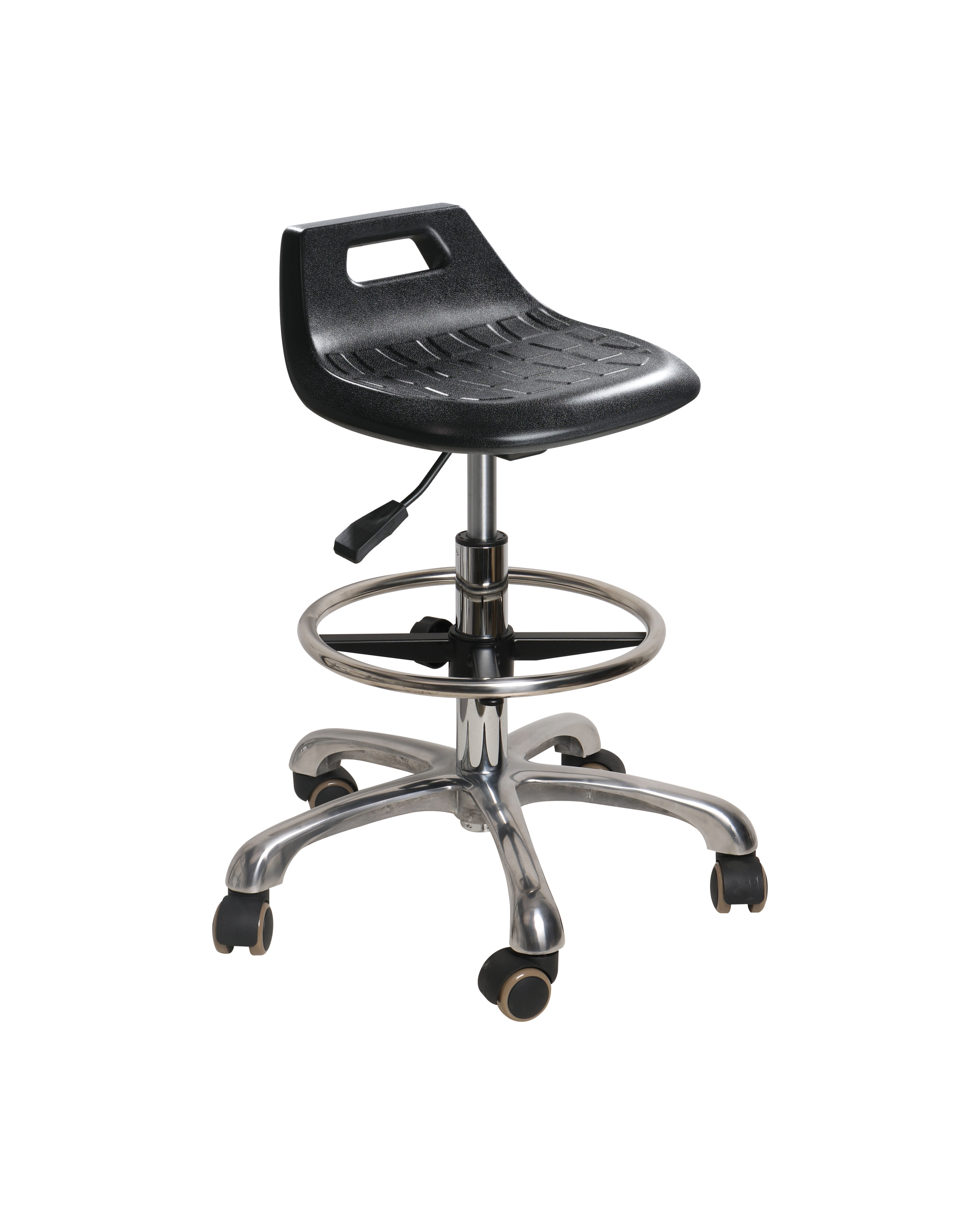 Industrial Polyurethane Stool with Chrome Foot Ring and Adjustable Height Laboratory Stool