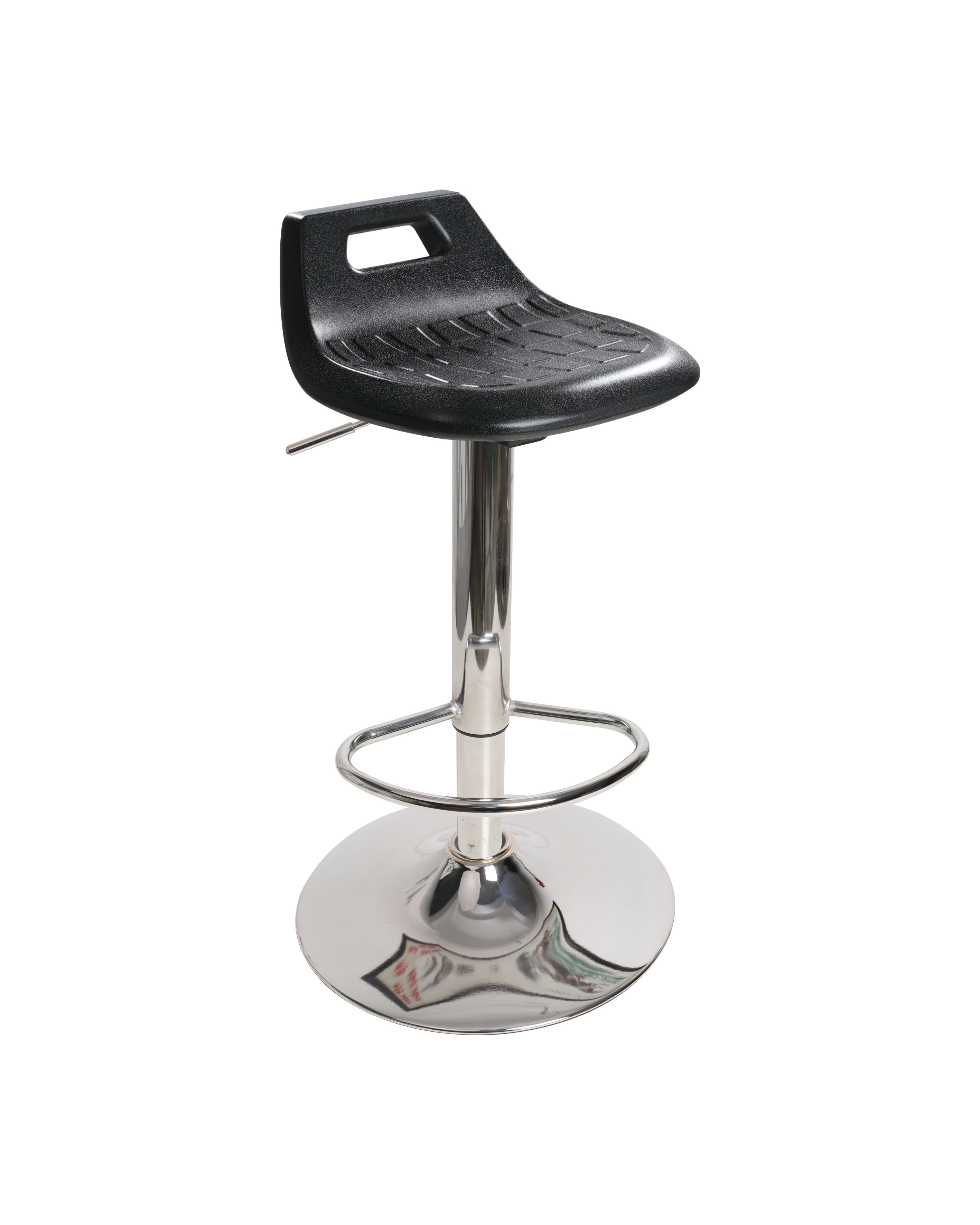 Industrial Polyurethane Stool with Chrome Foot Ring and Adjustable Height Laboratory Stool
