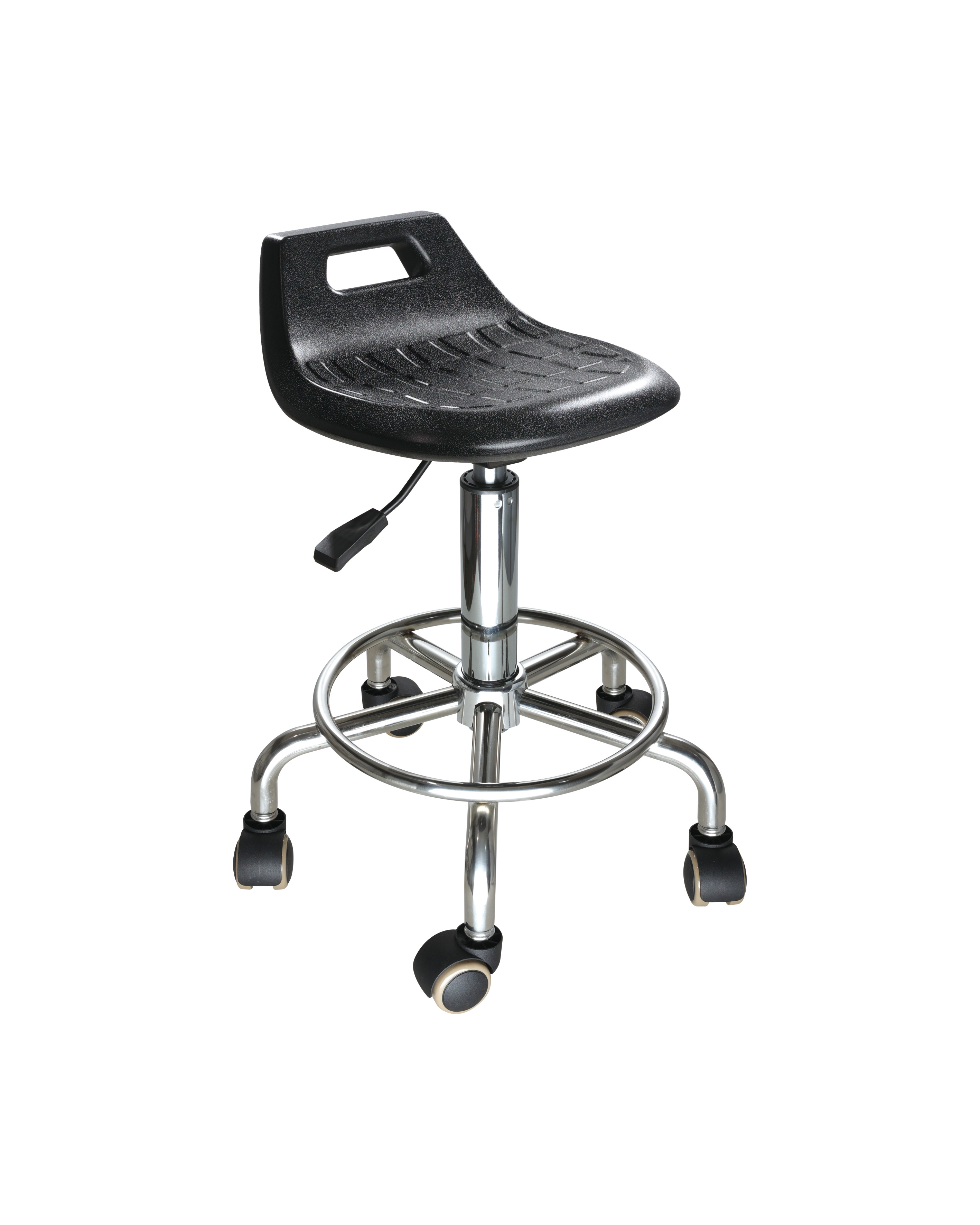 Industrial Polyurethane Stool with Chrome Foot Ring and Adjustable Height Laboratory Stool