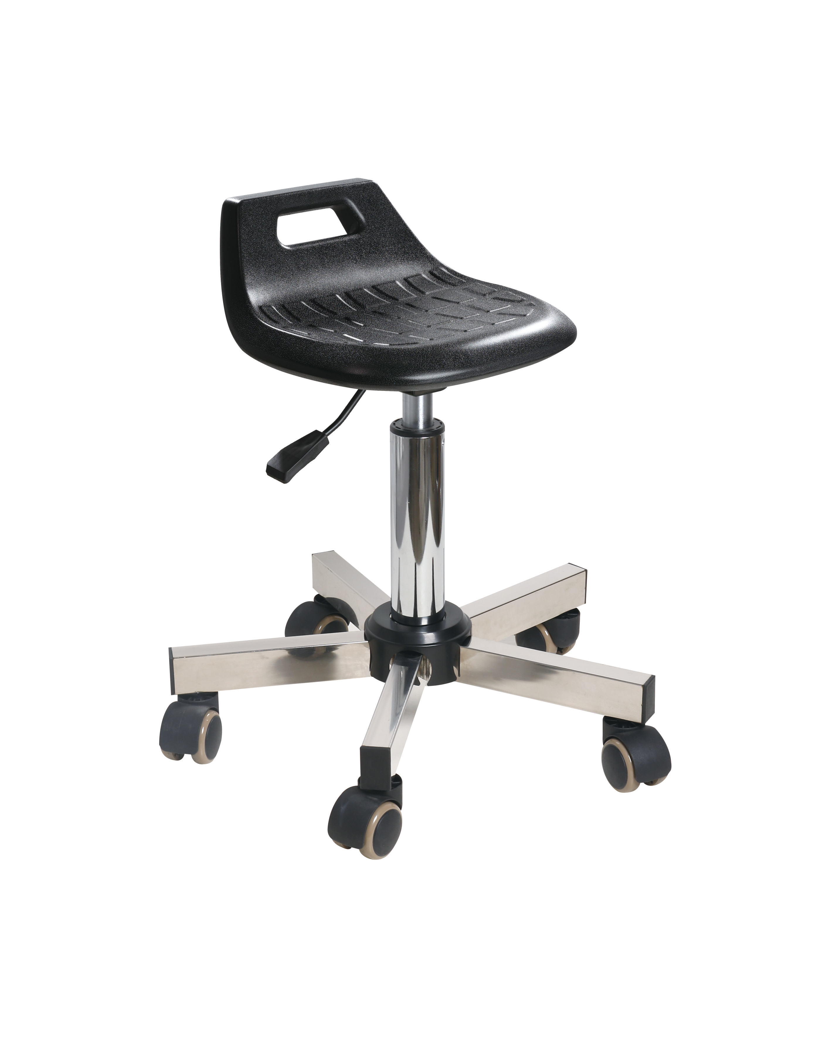 Industrial Polyurethane Stool with Chrome Foot Ring and Adjustable Height Laboratory Stool