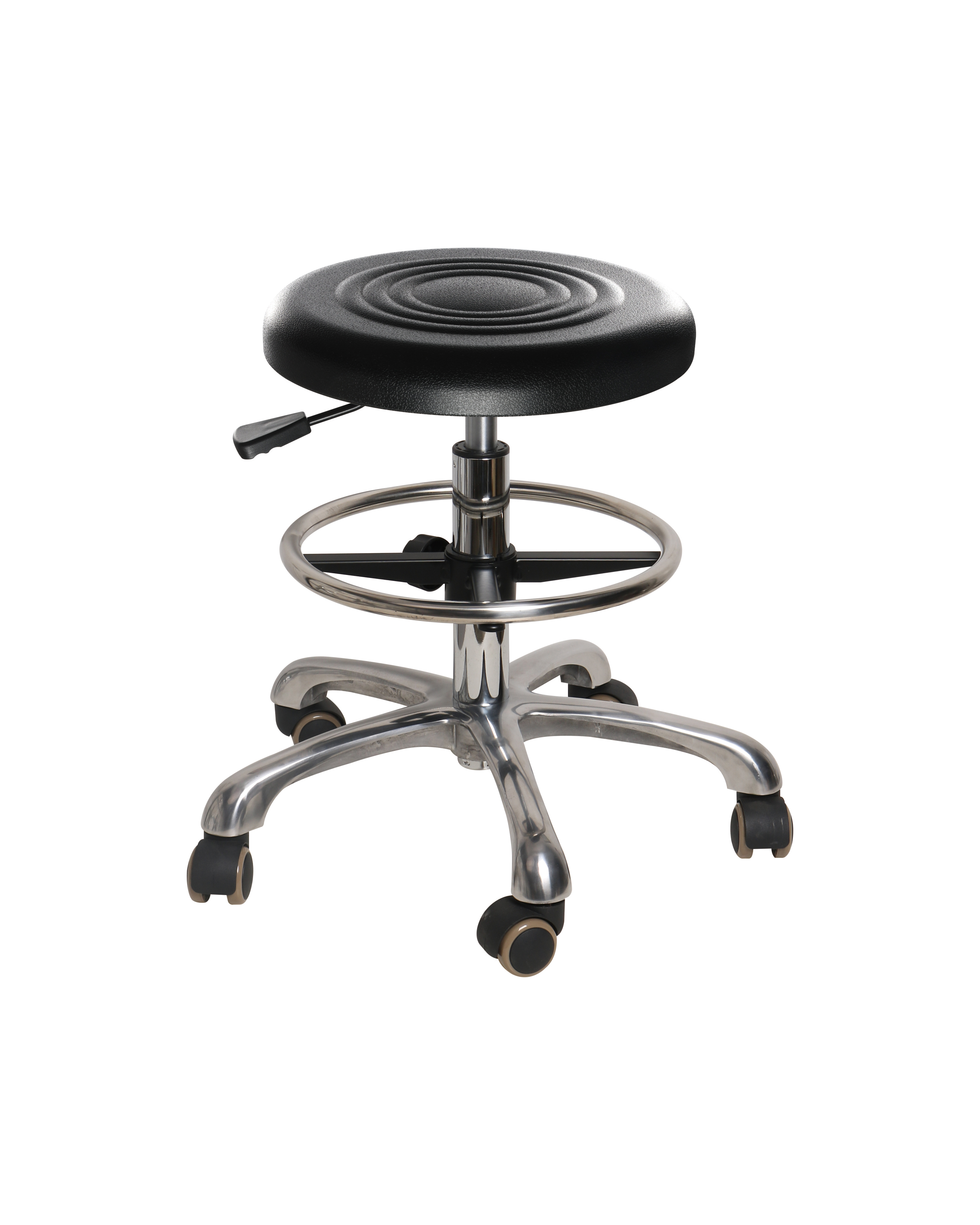 Black Adjustable Polyurethane Chair with Chrome Foot Ring Research Lab Chair