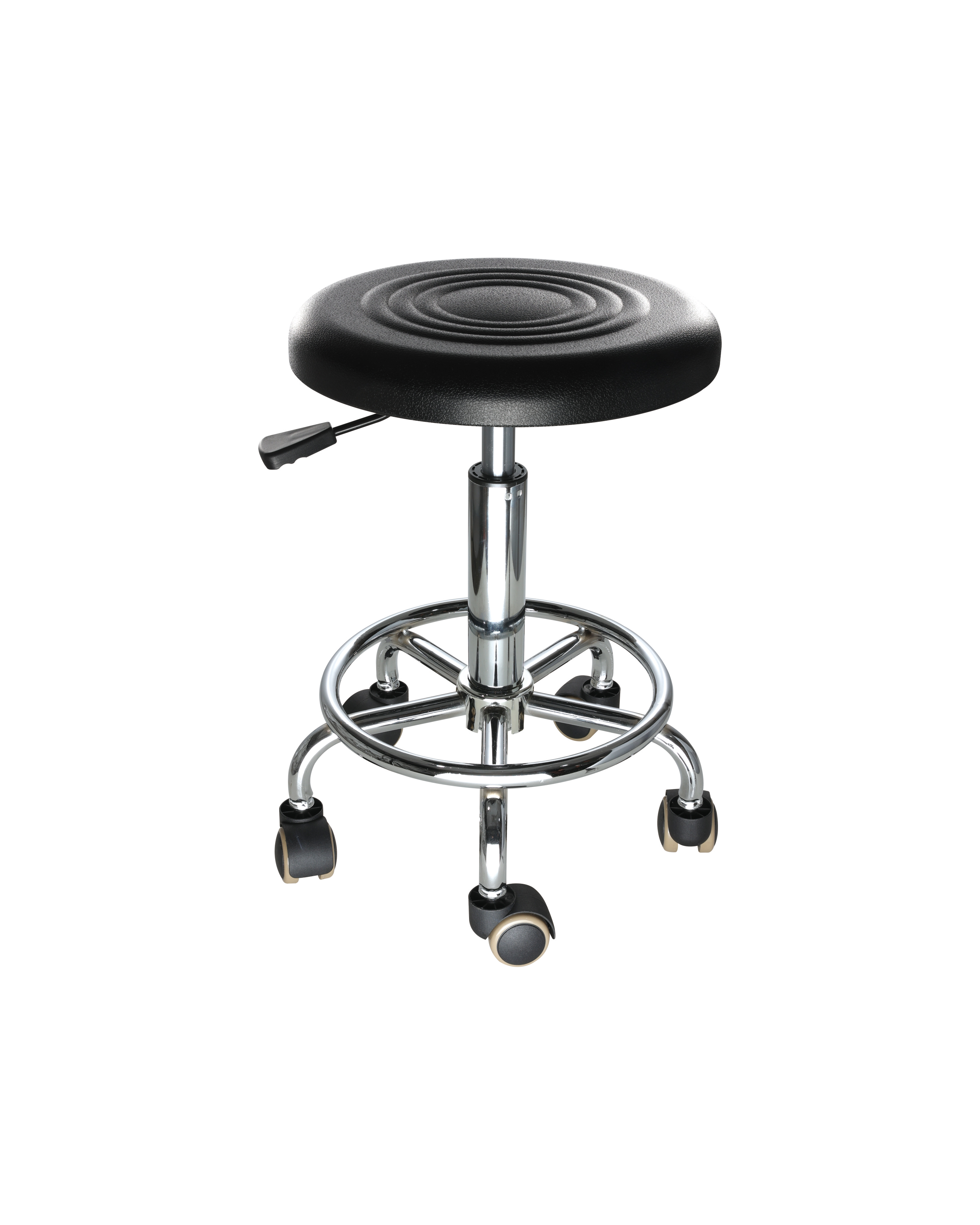 Black Adjustable Polyurethane Chair with Chrome Foot Ring Research Lab Chair