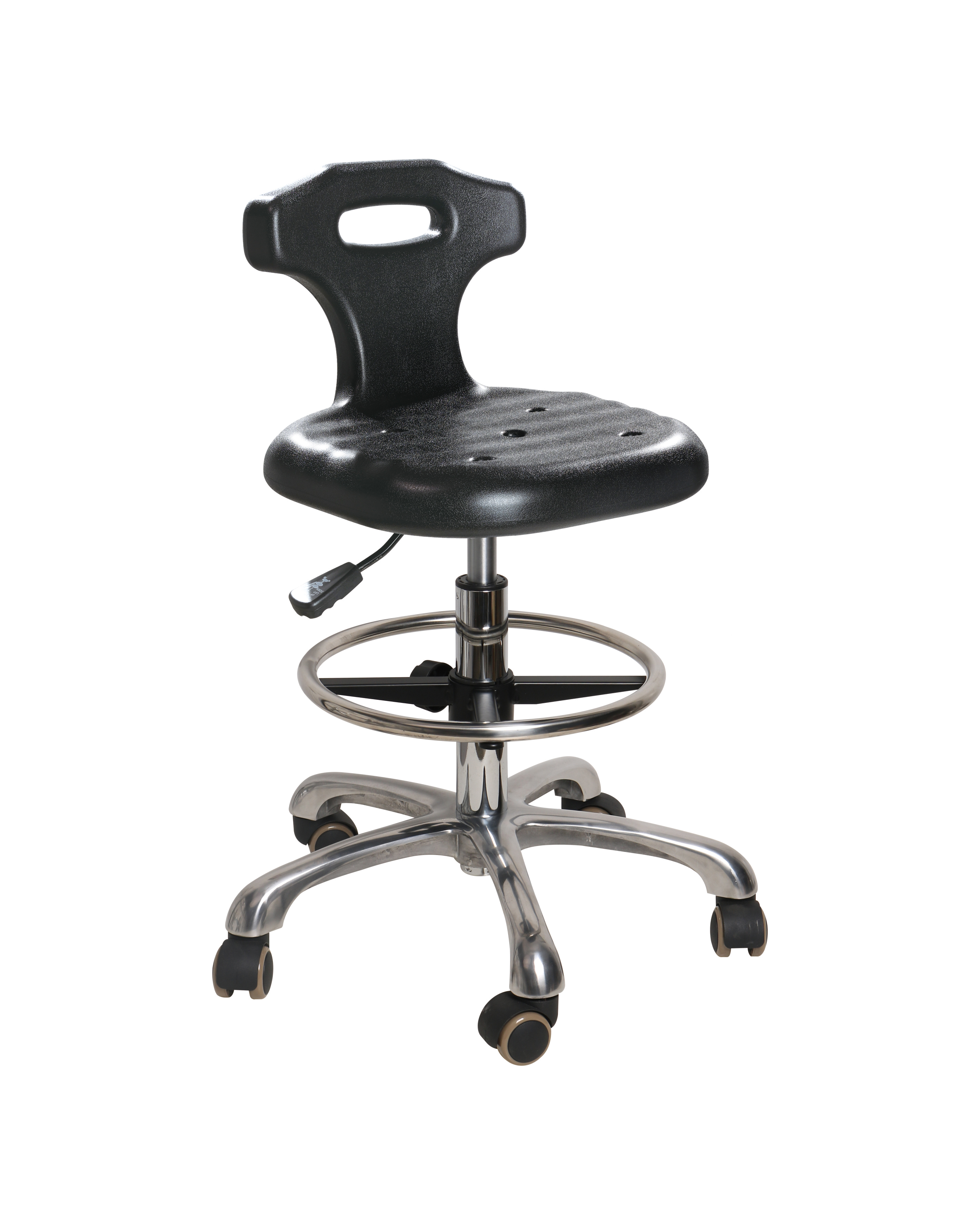 Polyurethane Industrial Chair with Chrome Foot Ring and Casters Laboratory Chair