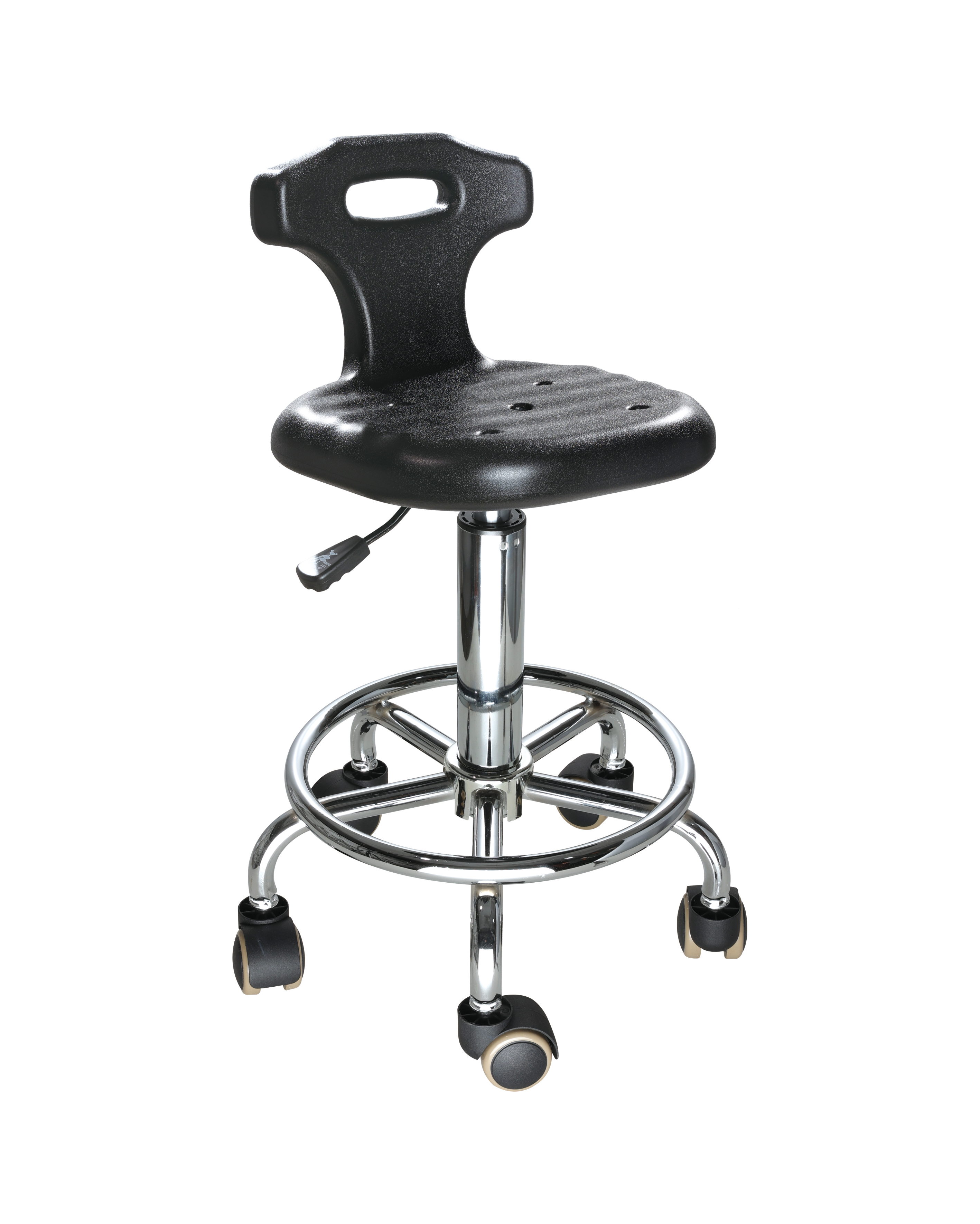 Polyurethane Industrial Chair with Chrome Foot Ring and Casters Laboratory Chair