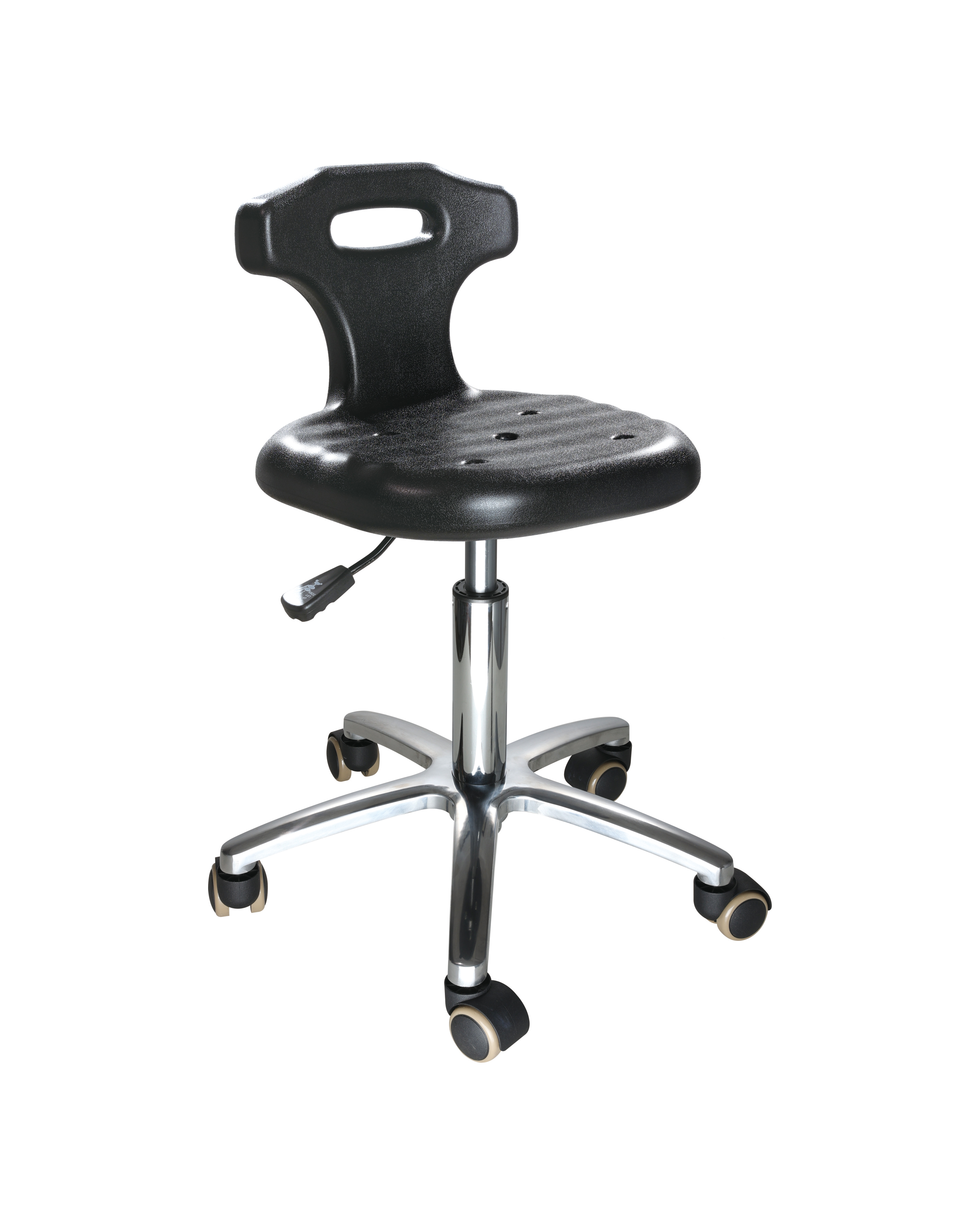 Polyurethane Industrial Chair with Chrome Foot Ring and Casters Laboratory Chair