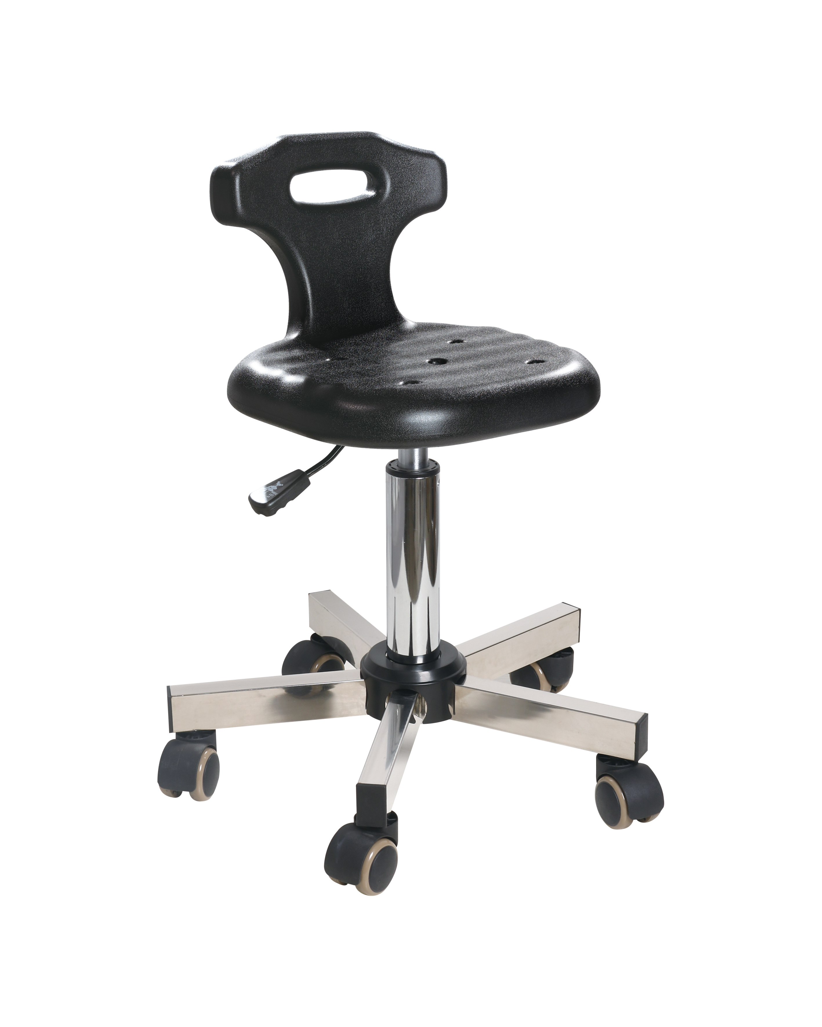 Polyurethane Industrial Chair with Chrome Foot Ring and Casters Laboratory Chair