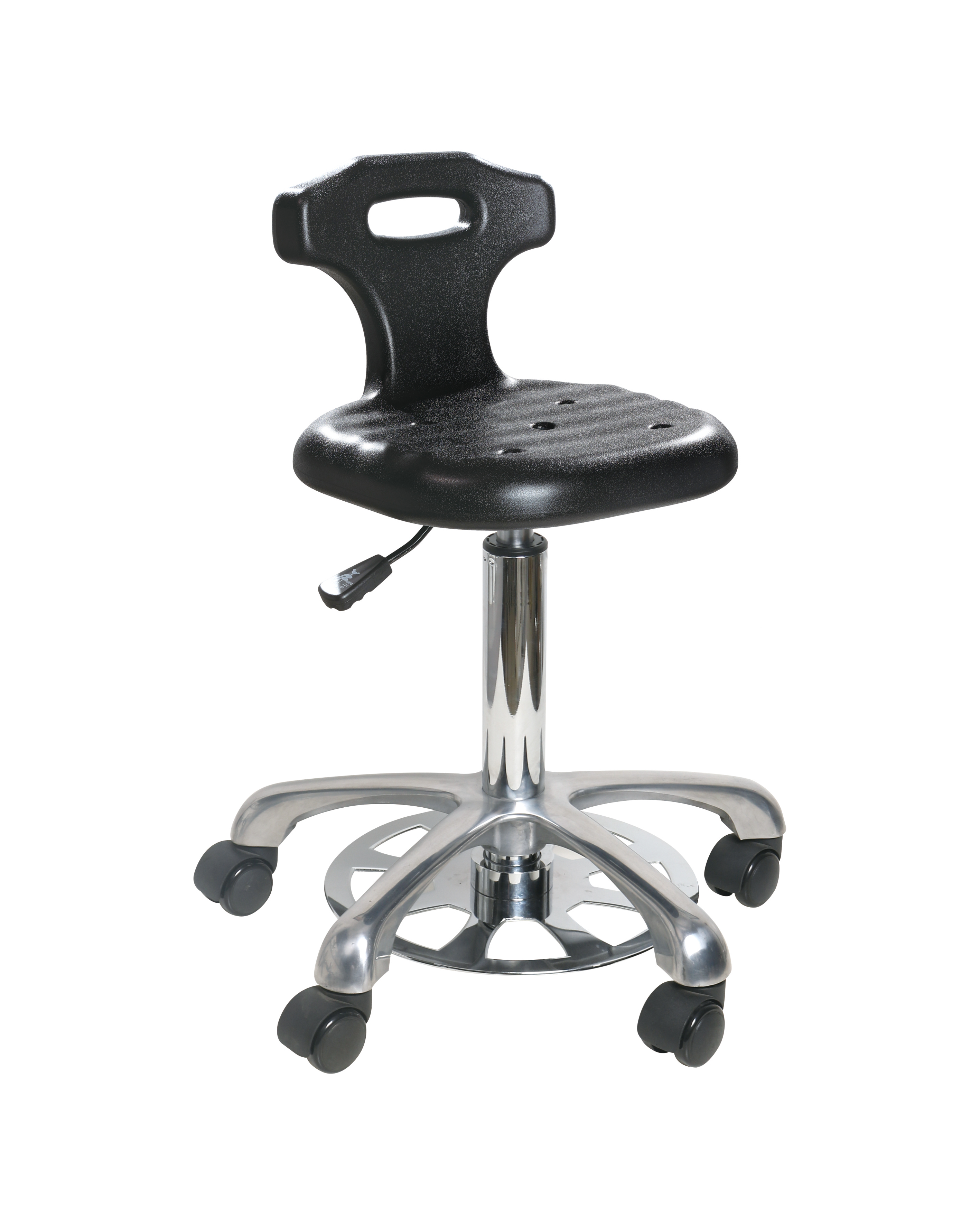 Polyurethane Industrial Chair with Chrome Foot Ring and Casters Laboratory Chair