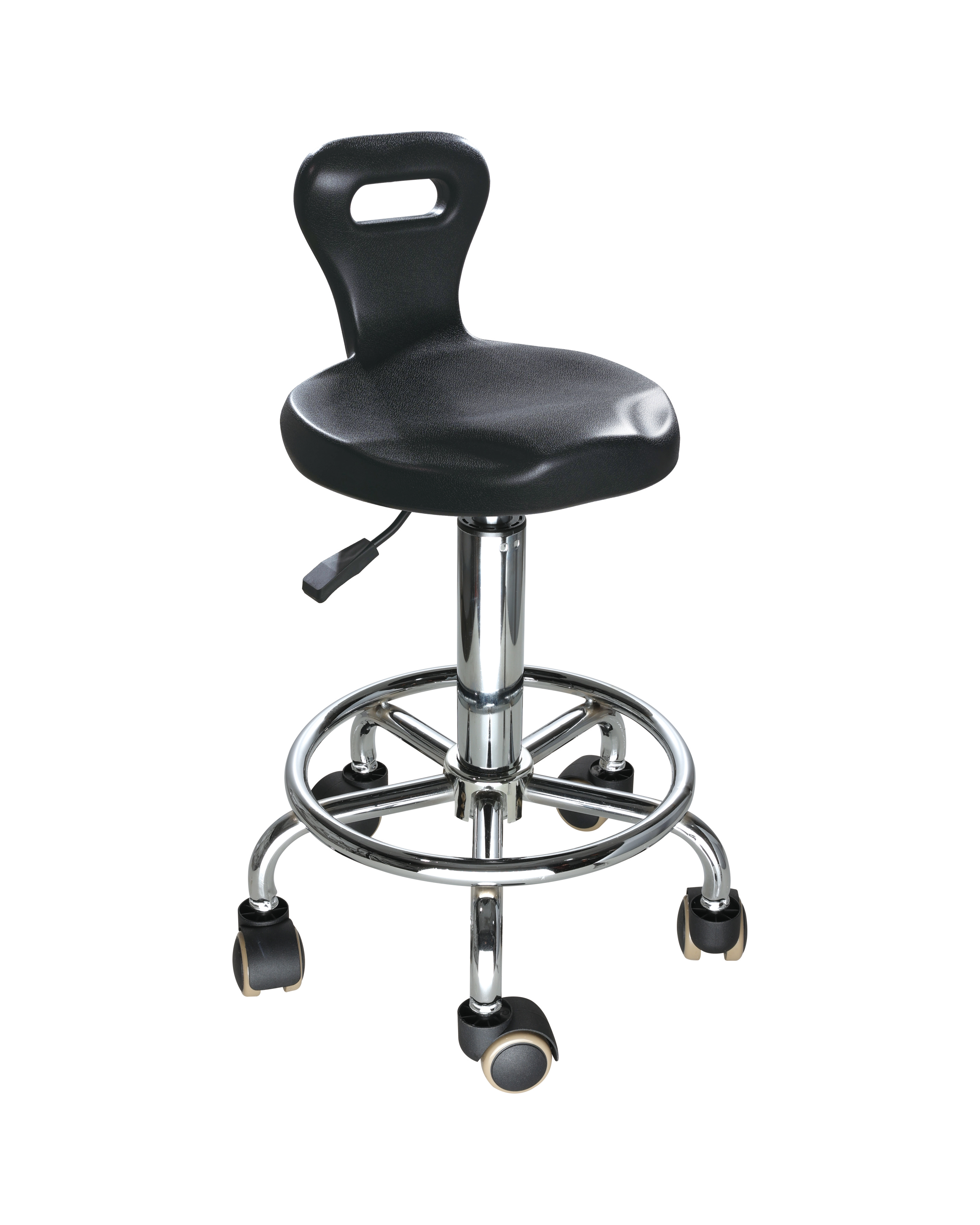 Black Industrial Polyurethane Adjustable Stool with Chrome Foot Ring Lab Stool