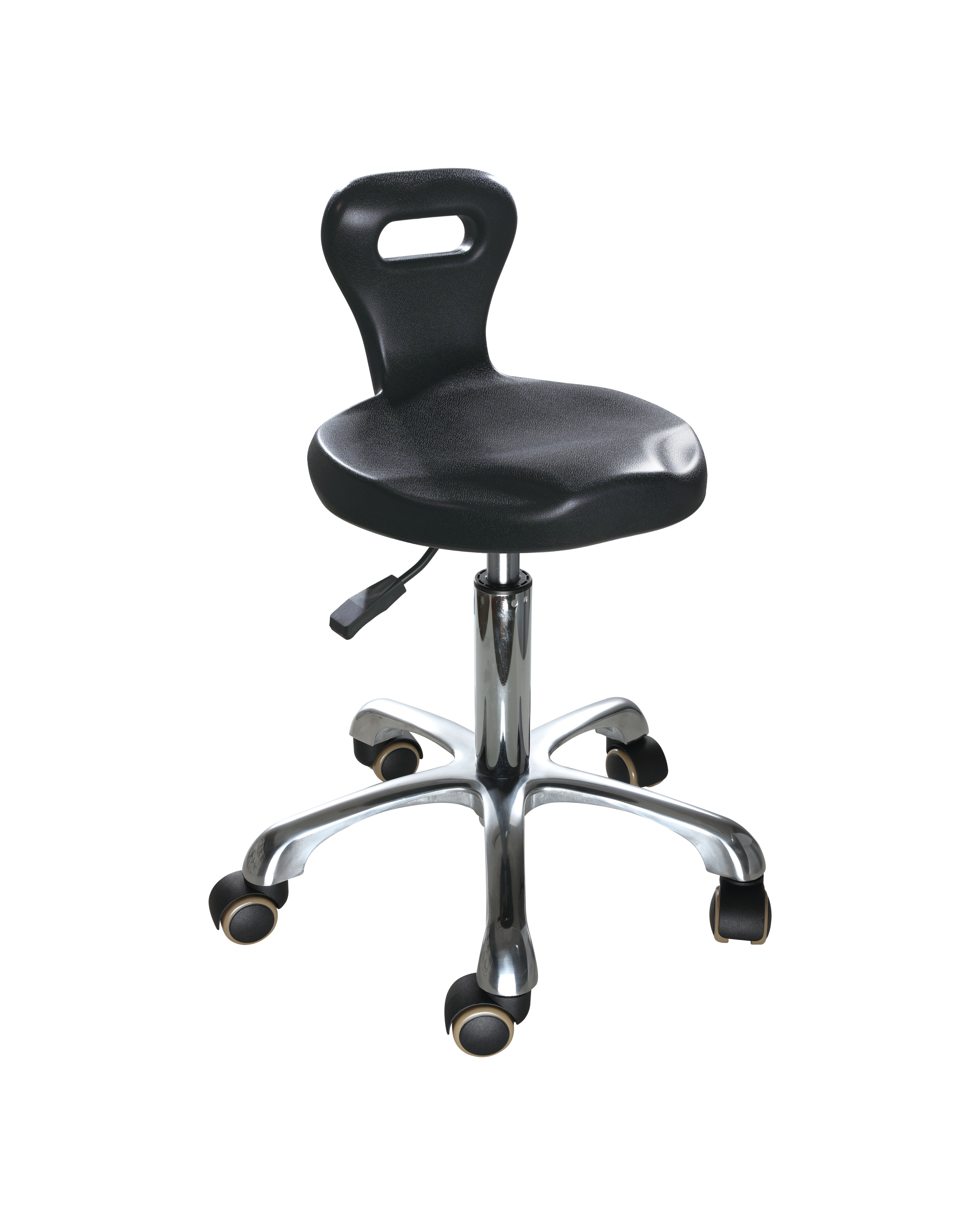 Black Industrial Polyurethane Adjustable Stool with Chrome Foot Ring Lab Stool