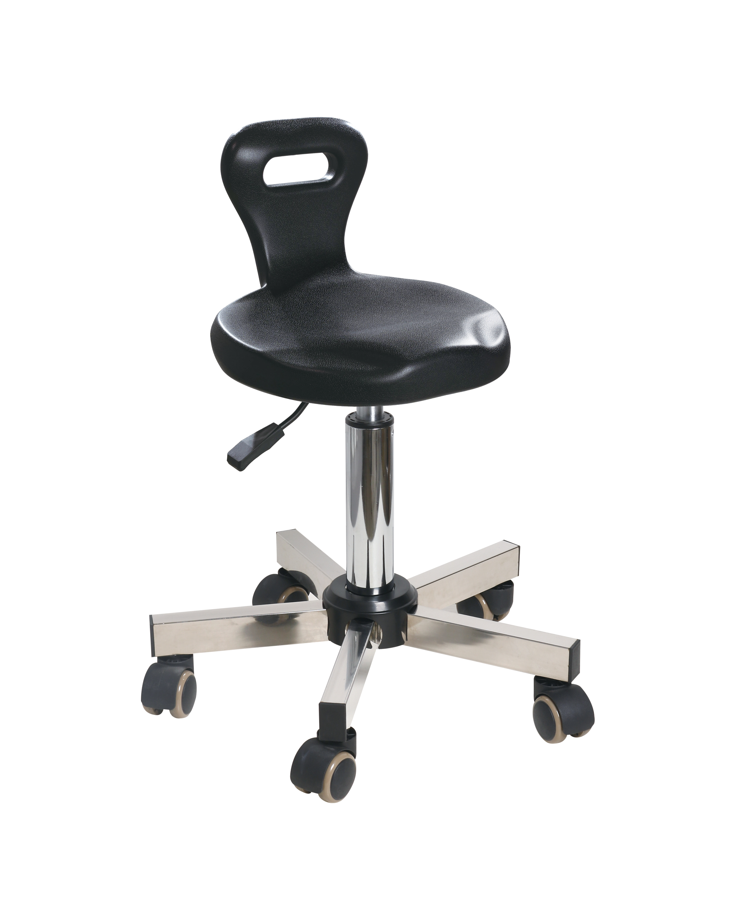 Black Industrial Polyurethane Adjustable Stool with Chrome Foot Ring Lab Stool