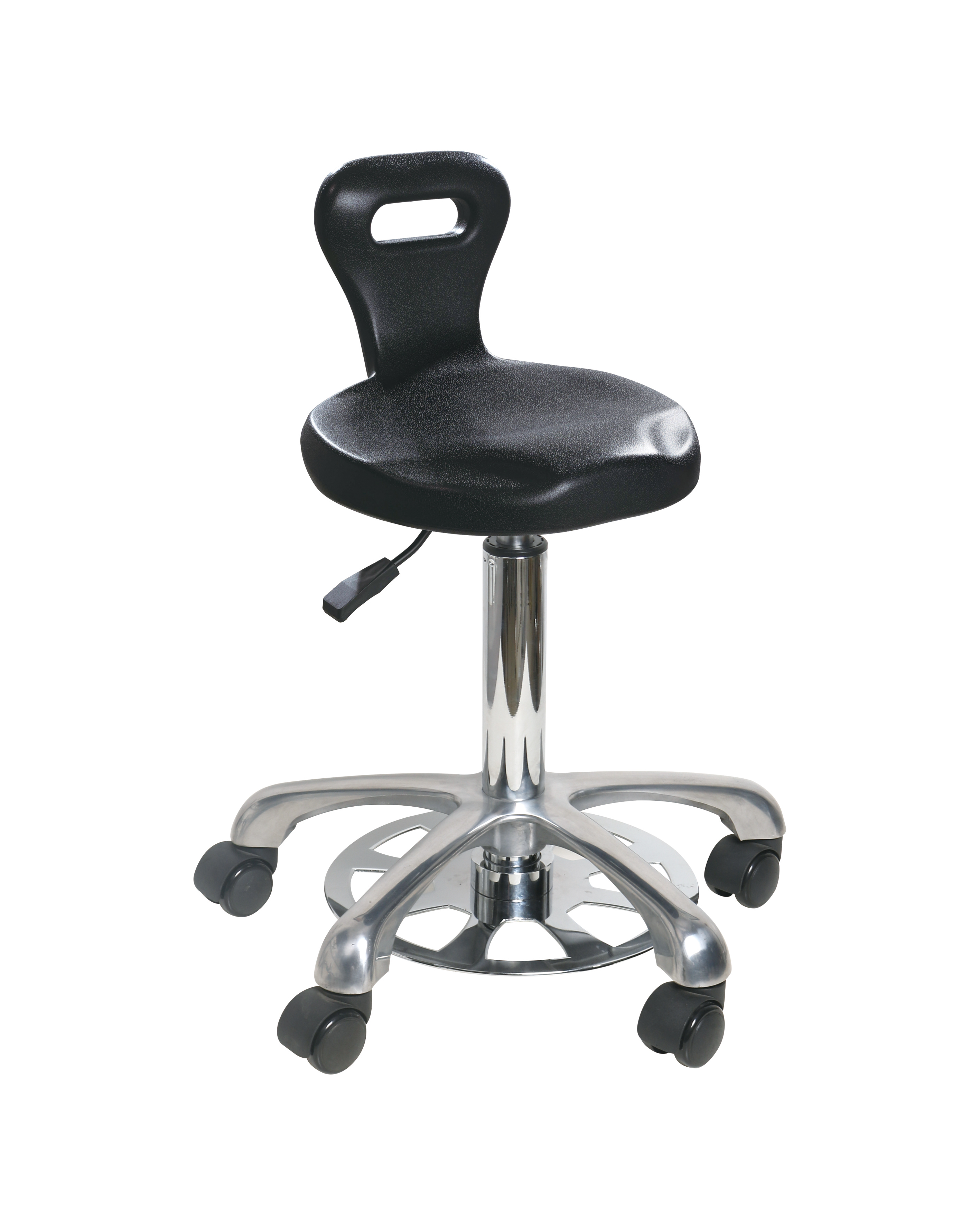 Black Industrial Polyurethane Adjustable Stool with Chrome Foot Ring Lab Stool