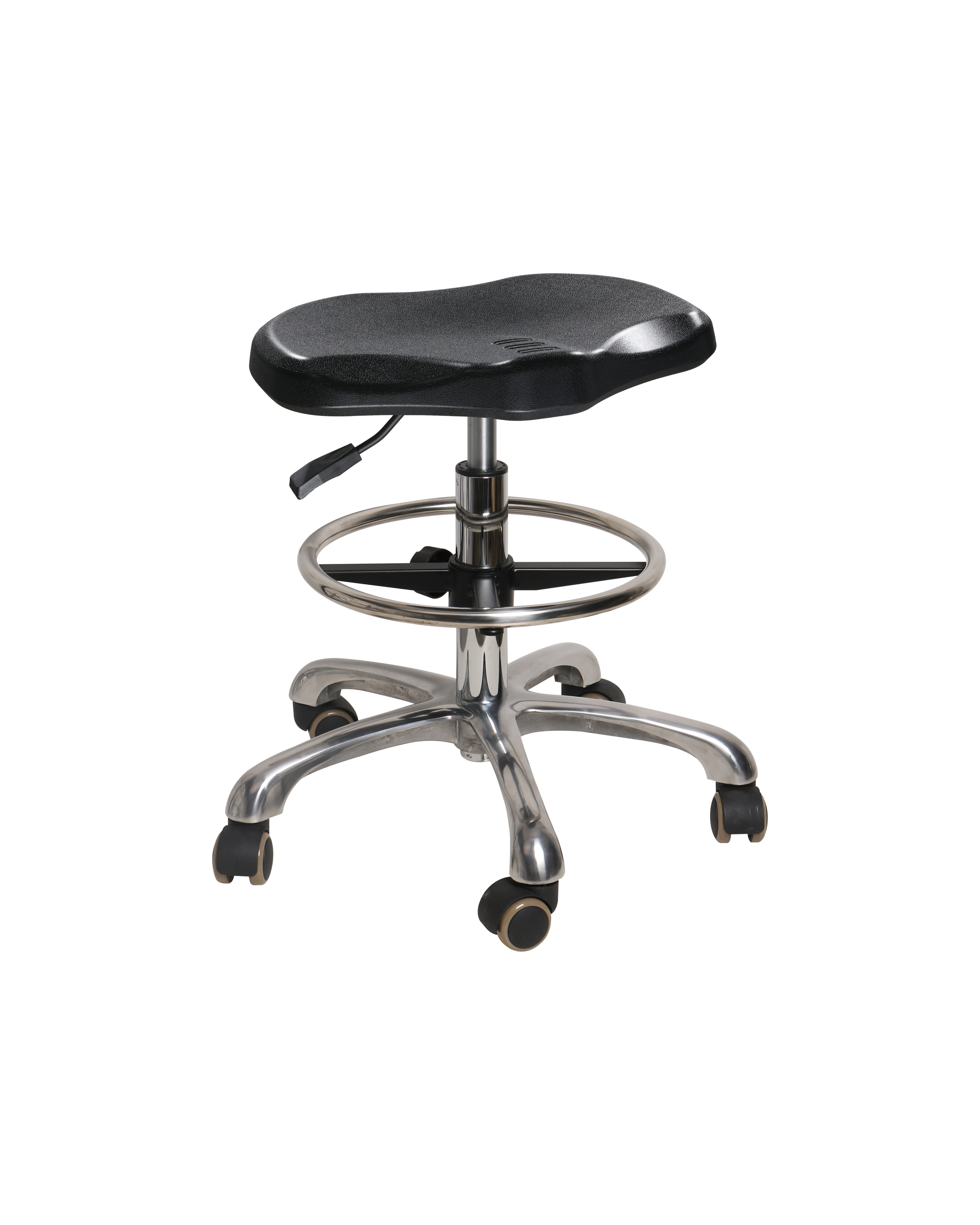 Adjustable Polyurethane Chair with Chrome Foot Ring and Heavy Duty Casters Laboratory Chair