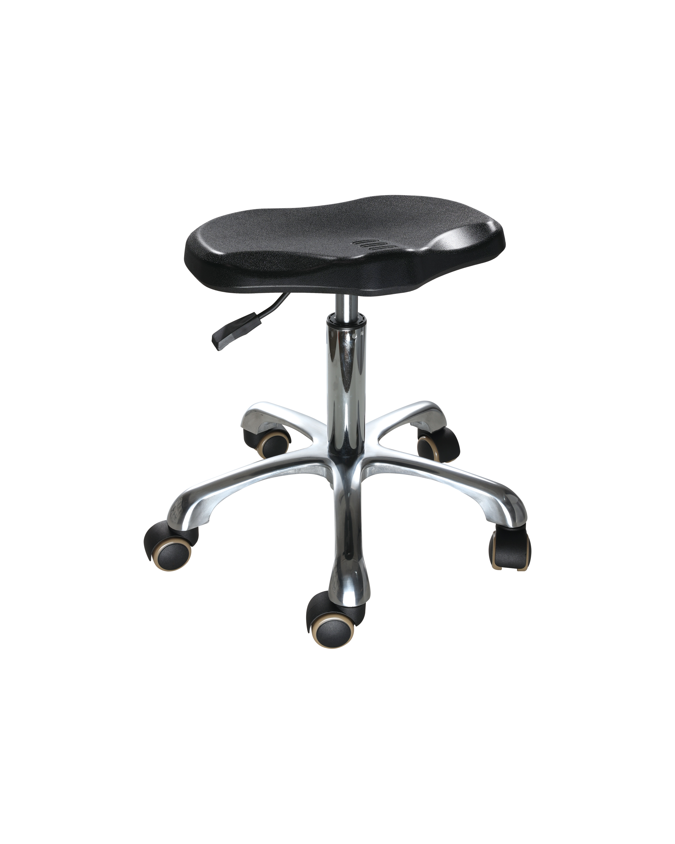 Adjustable Polyurethane Chair with Chrome Foot Ring and Heavy Duty Casters Laboratory Chair