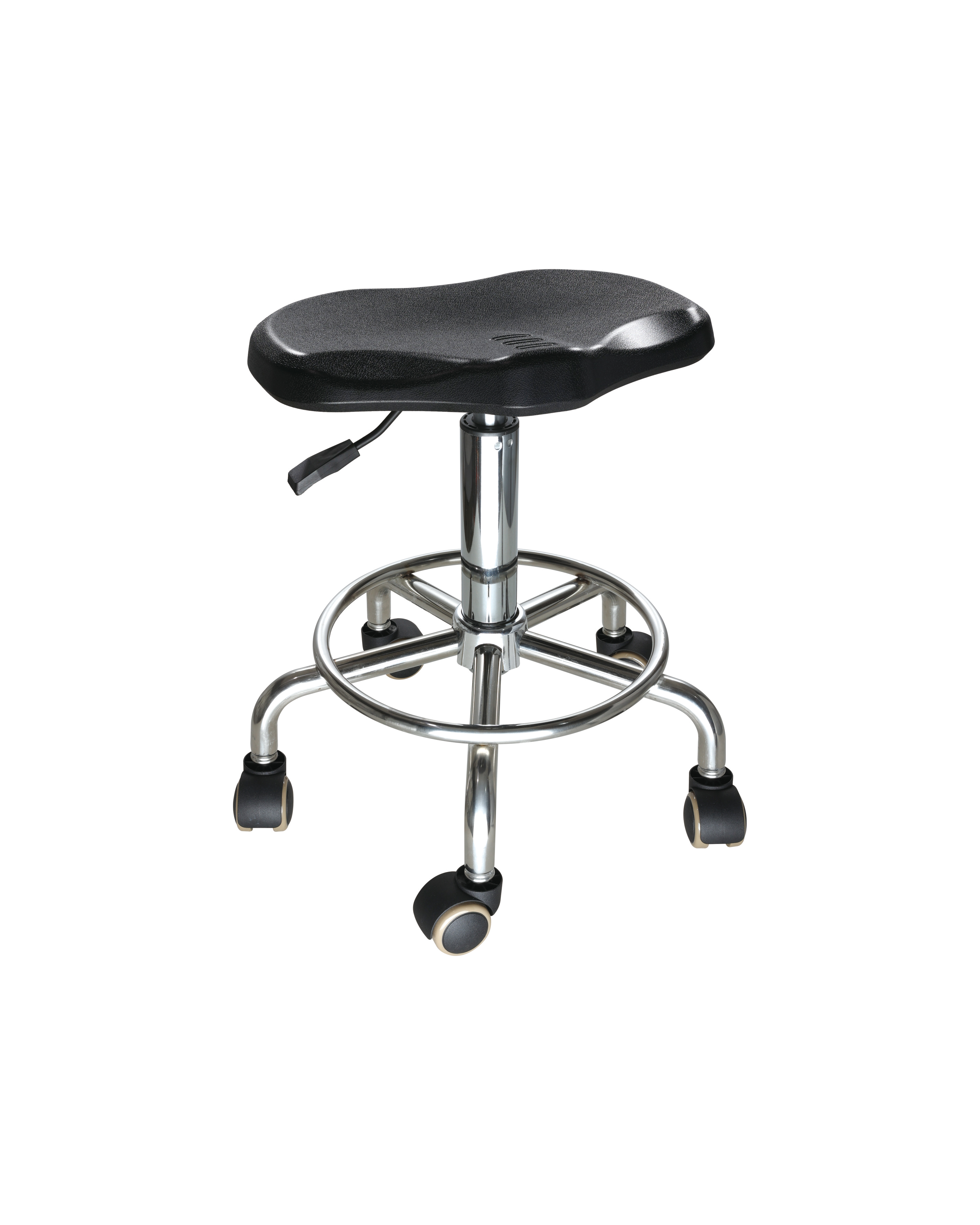 Adjustable Polyurethane Chair with Chrome Foot Ring and Heavy Duty Casters Laboratory Chair